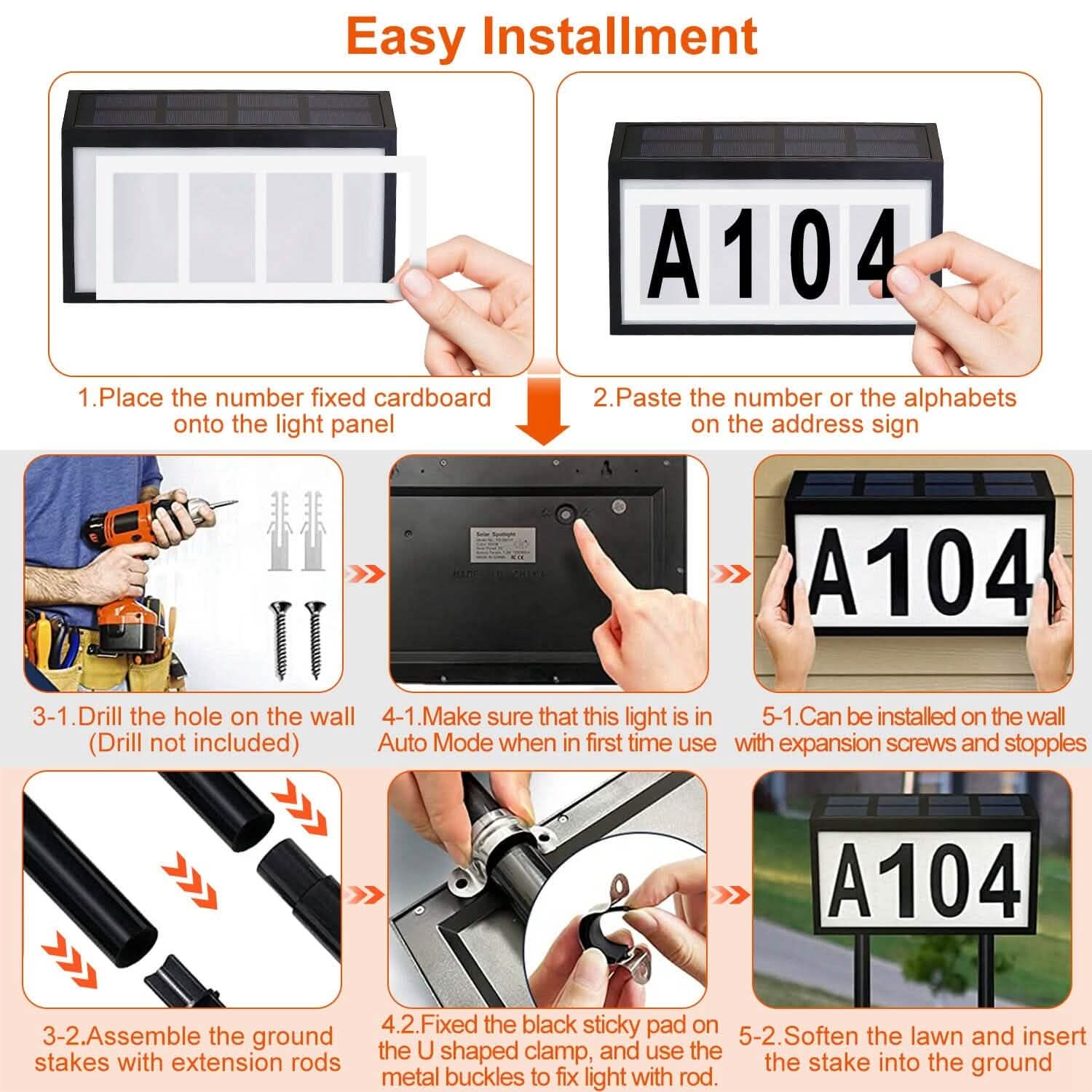 Solar Powered House Numbers LED Address Plaque Sign Garden & Patio - Tophatter Daily Deals