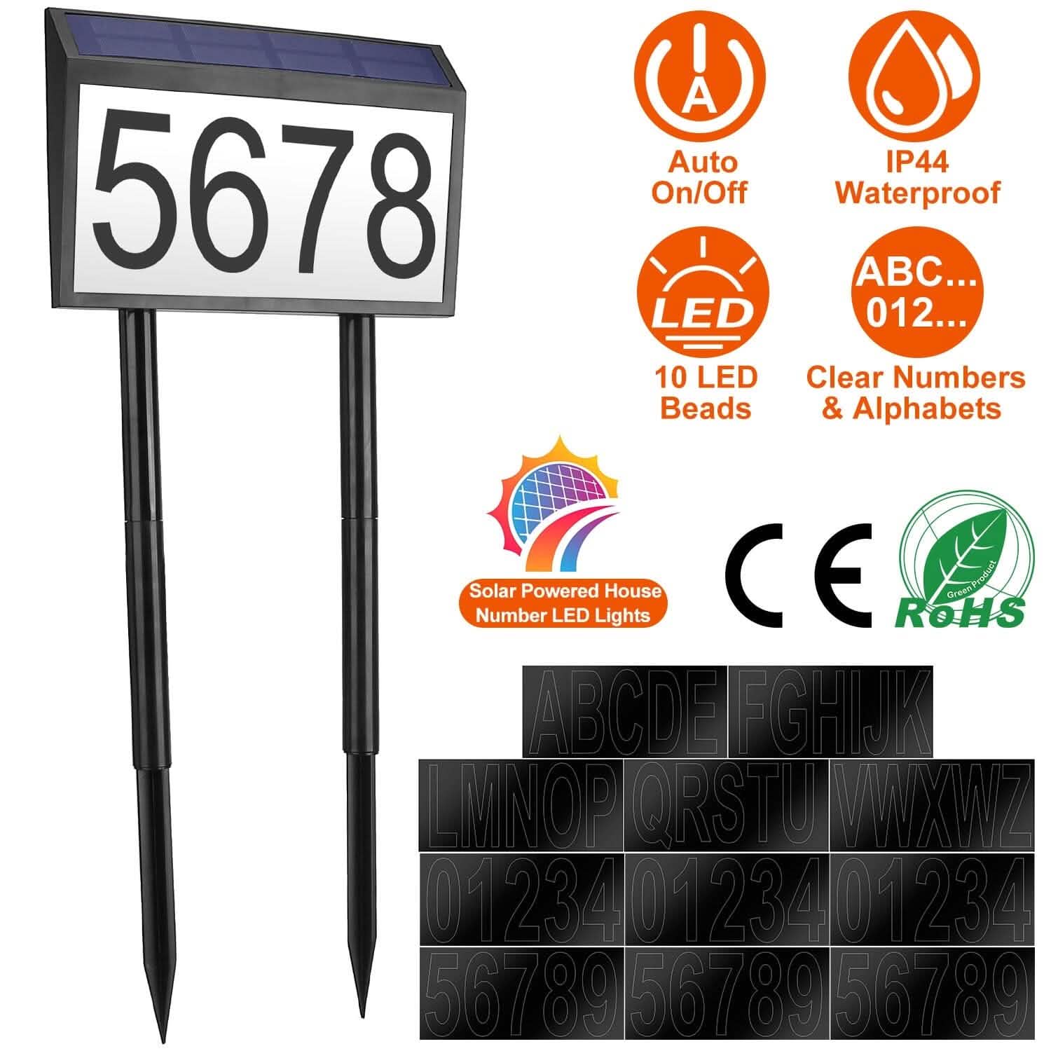 Solar Powered House Numbers LED Address Plaque Sign Garden & Patio - Tophatter Daily Deals