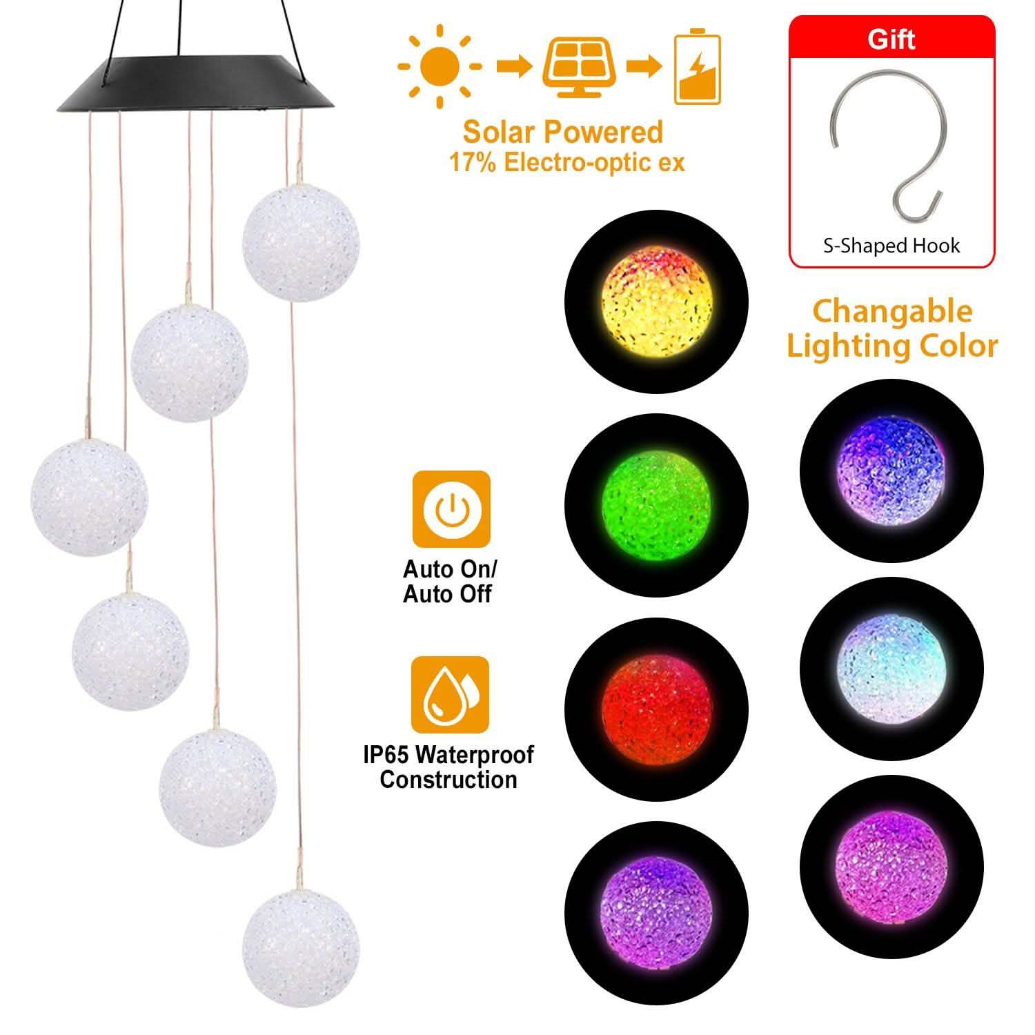 Solar Powered LED Ball Wind Chimes - Color Changing LED String Light String & Fairy Lights - Tophatter Daily Deals