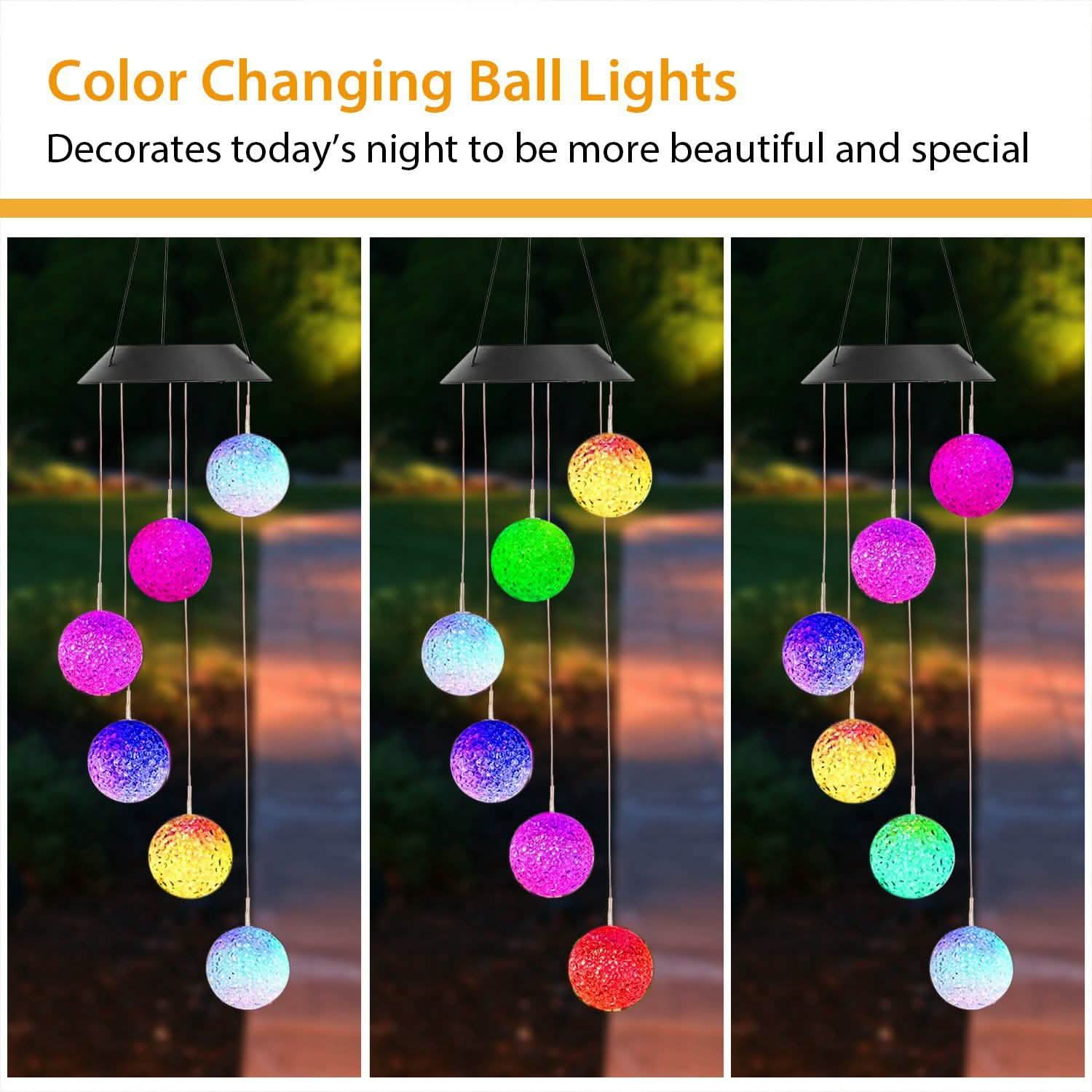 Solar Powered LED Ball Wind Chimes - Color Changing LED String Light String & Fairy Lights - Tophatter Daily Deals