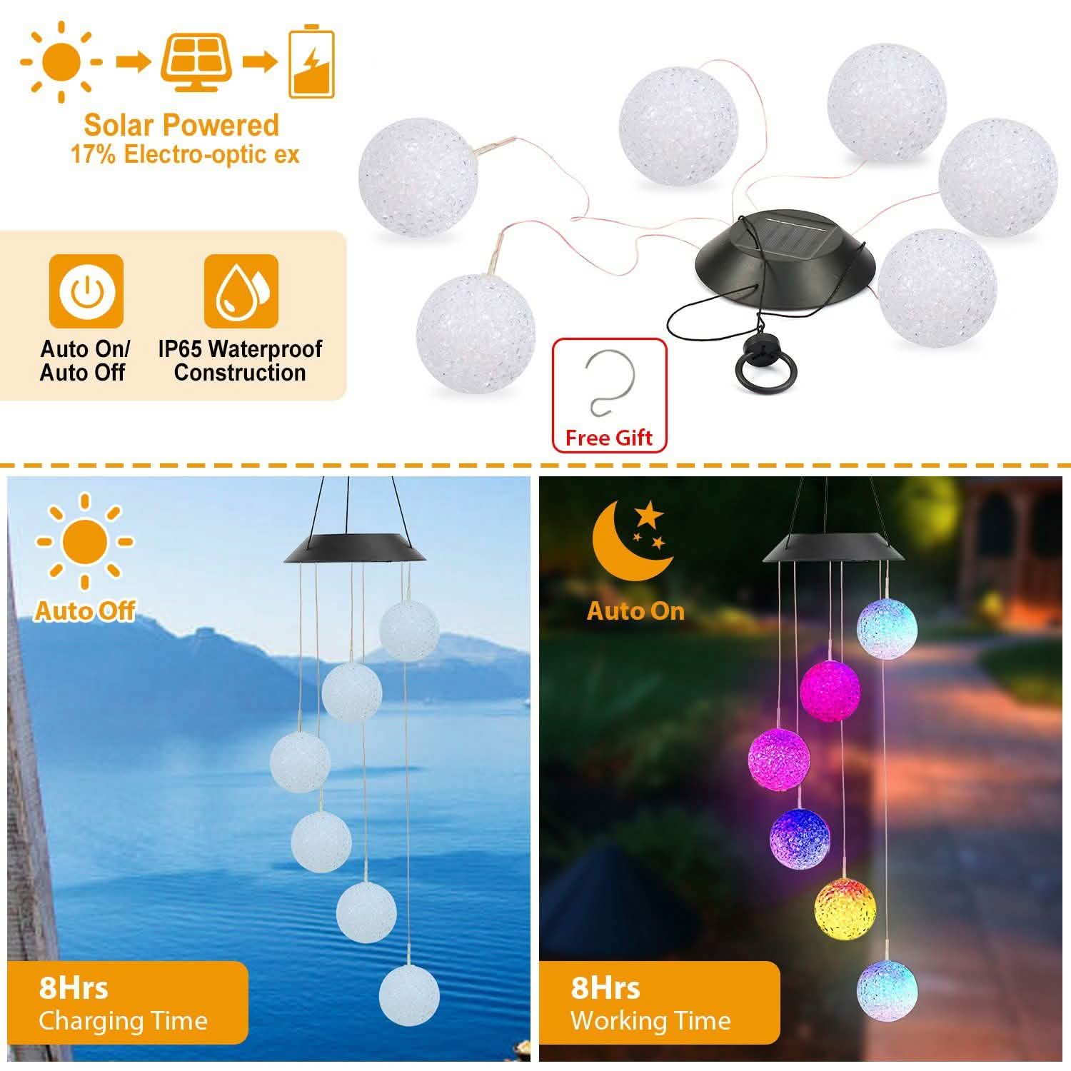 Solar Powered LED Ball Wind Chimes - Color Changing LED String Light String & Fairy Lights - Tophatter Daily Deals