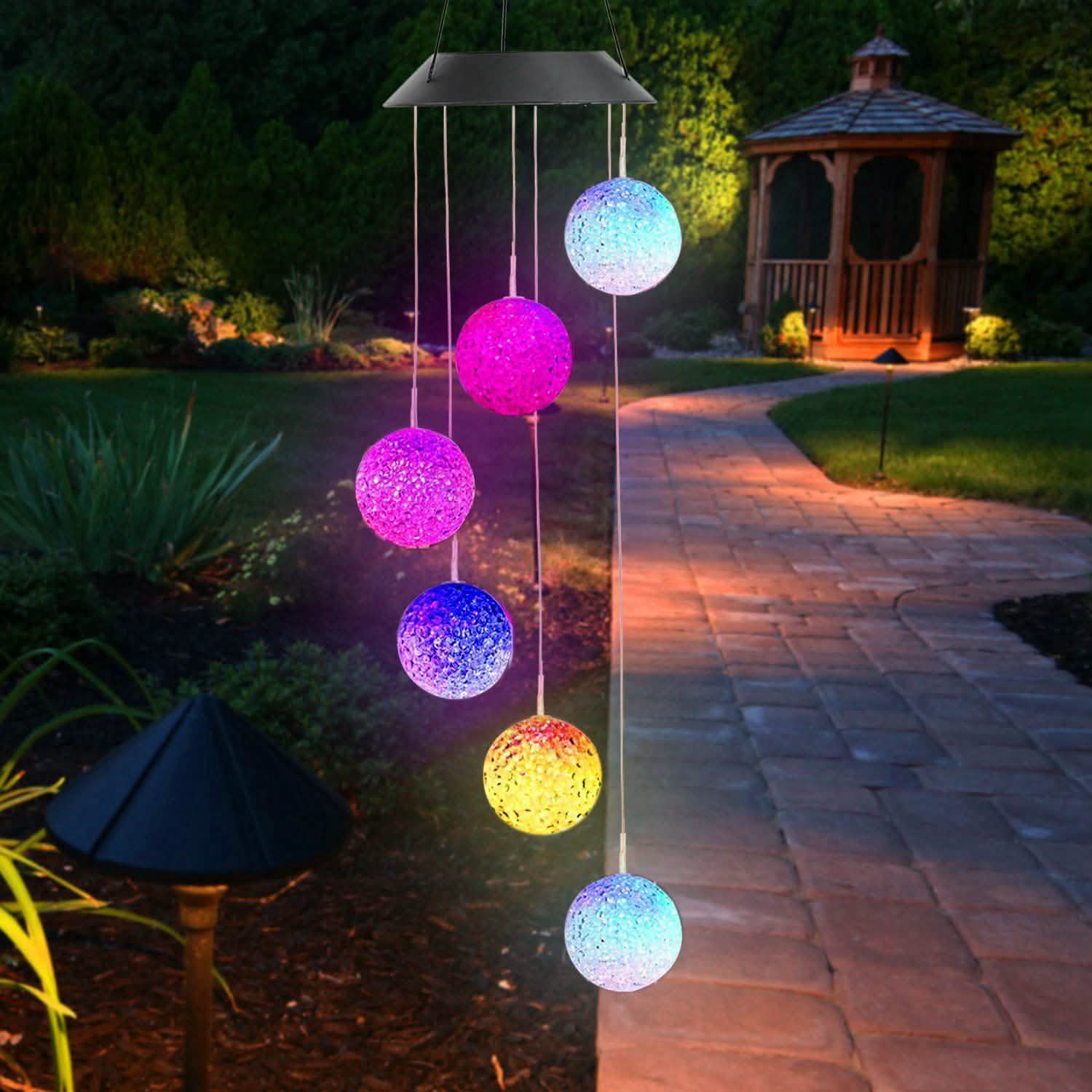 Solar Powered LED Ball Wind Chimes - Color Changing LED String Light String & Fairy Lights - Tophatter Daily Deals