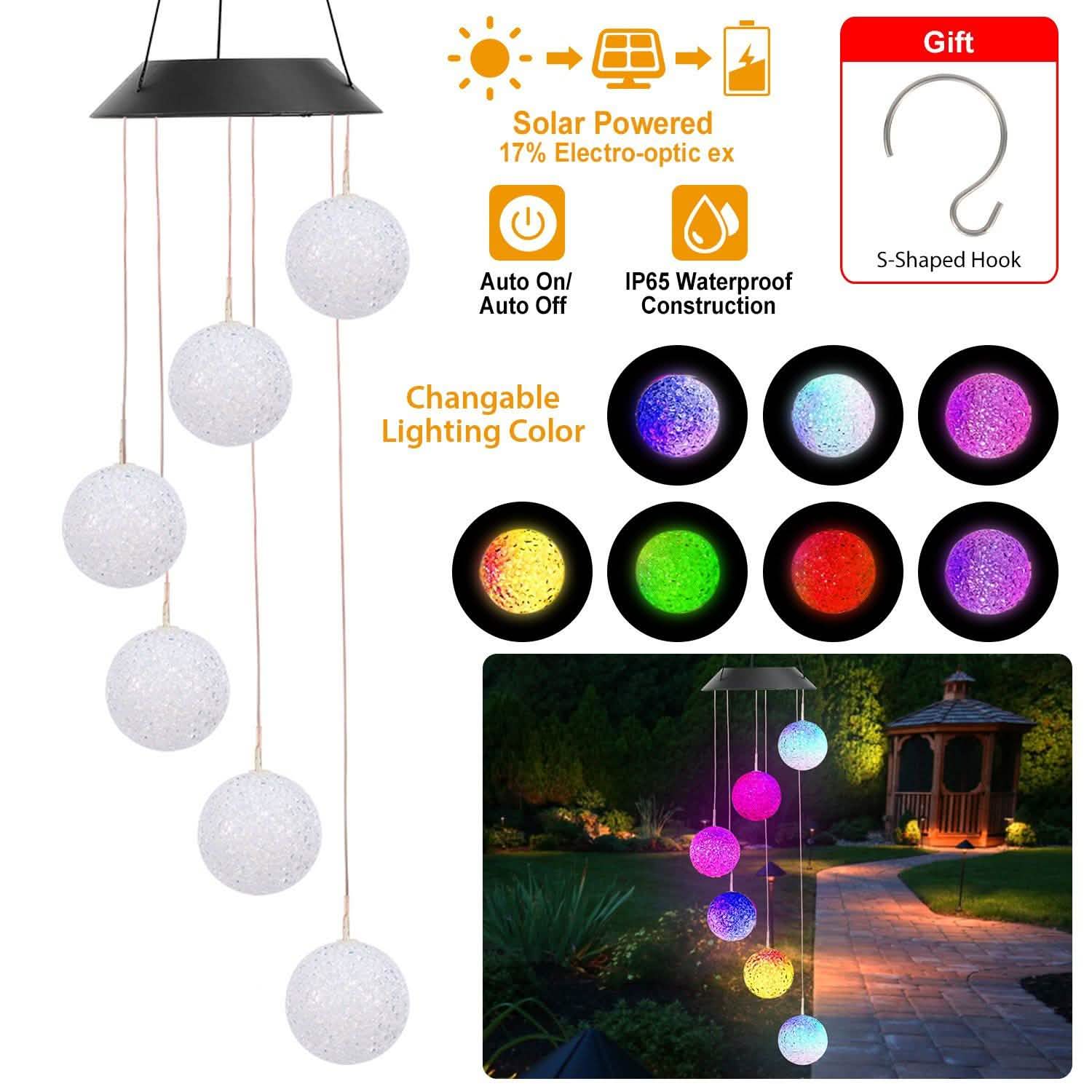 Solar Powered LED Ball Wind Chimes - Color Changing LED String Light String & Fairy Lights - Tophatter Daily Deals
