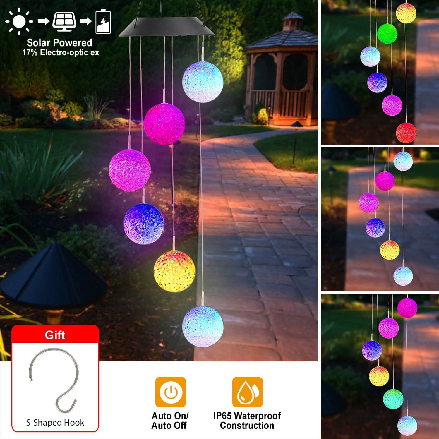Solar Powered LED Ball Wind Chimes - Color Changing LED String Light String & Fairy Lights - Tophatter Daily Deals