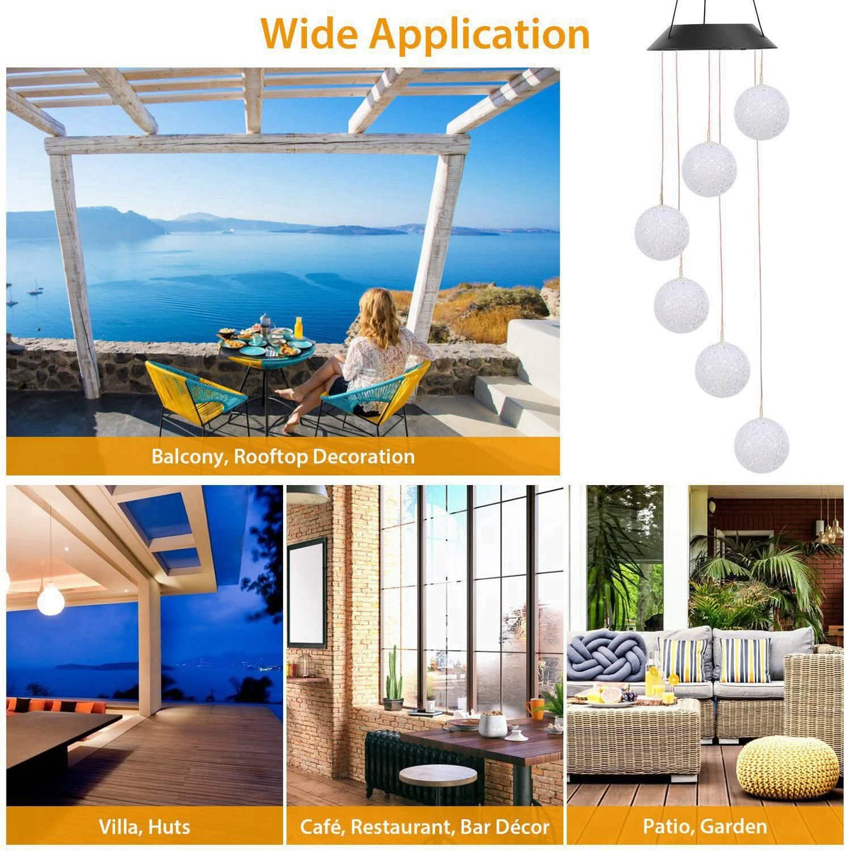 Solar Powered LED Ball Wind Chimes - Color Changing LED String Light String & Fairy Lights - Tophatter Daily Deals