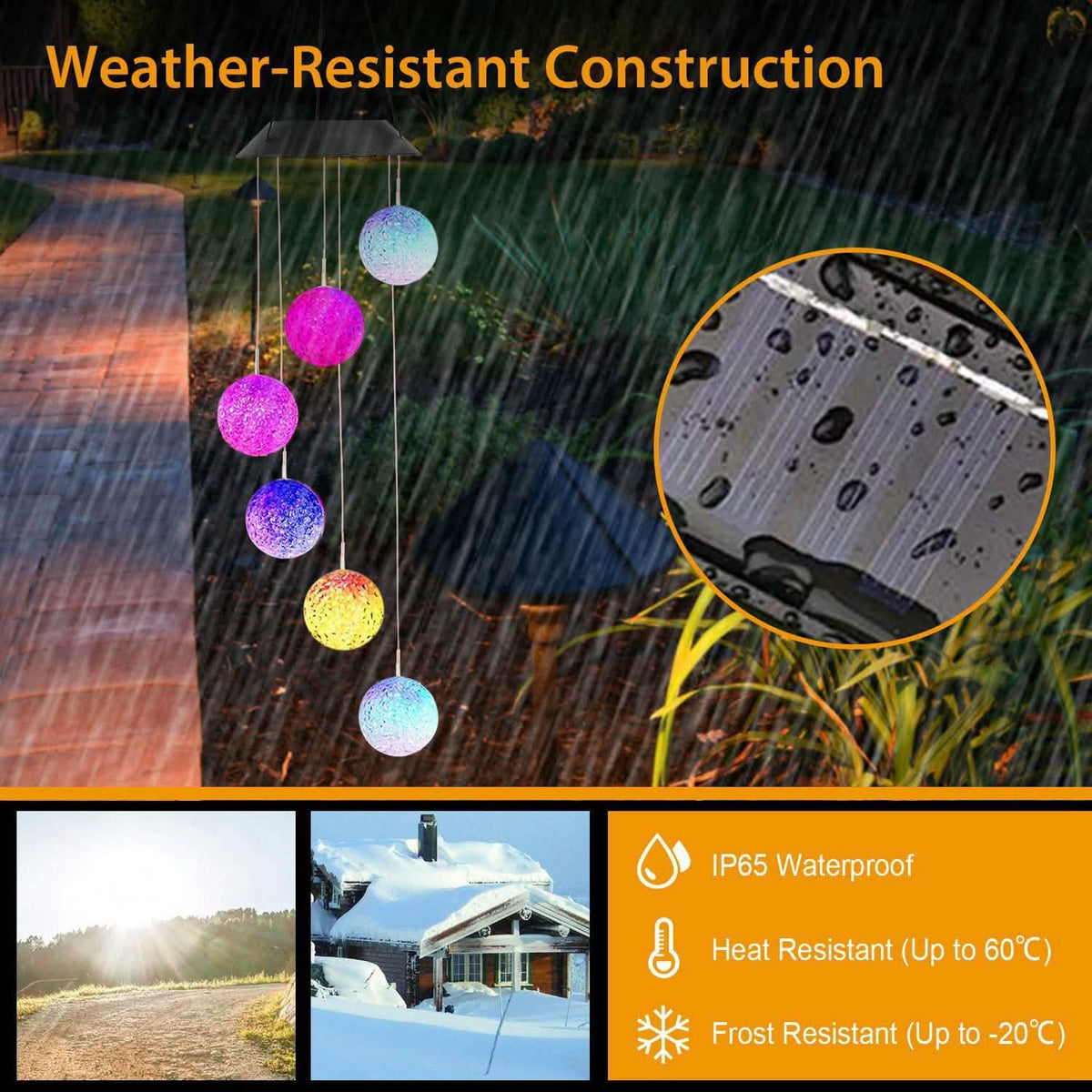Solar Powered LED Ball Wind Chimes - Color Changing LED String Light String & Fairy Lights - Tophatter Daily Deals