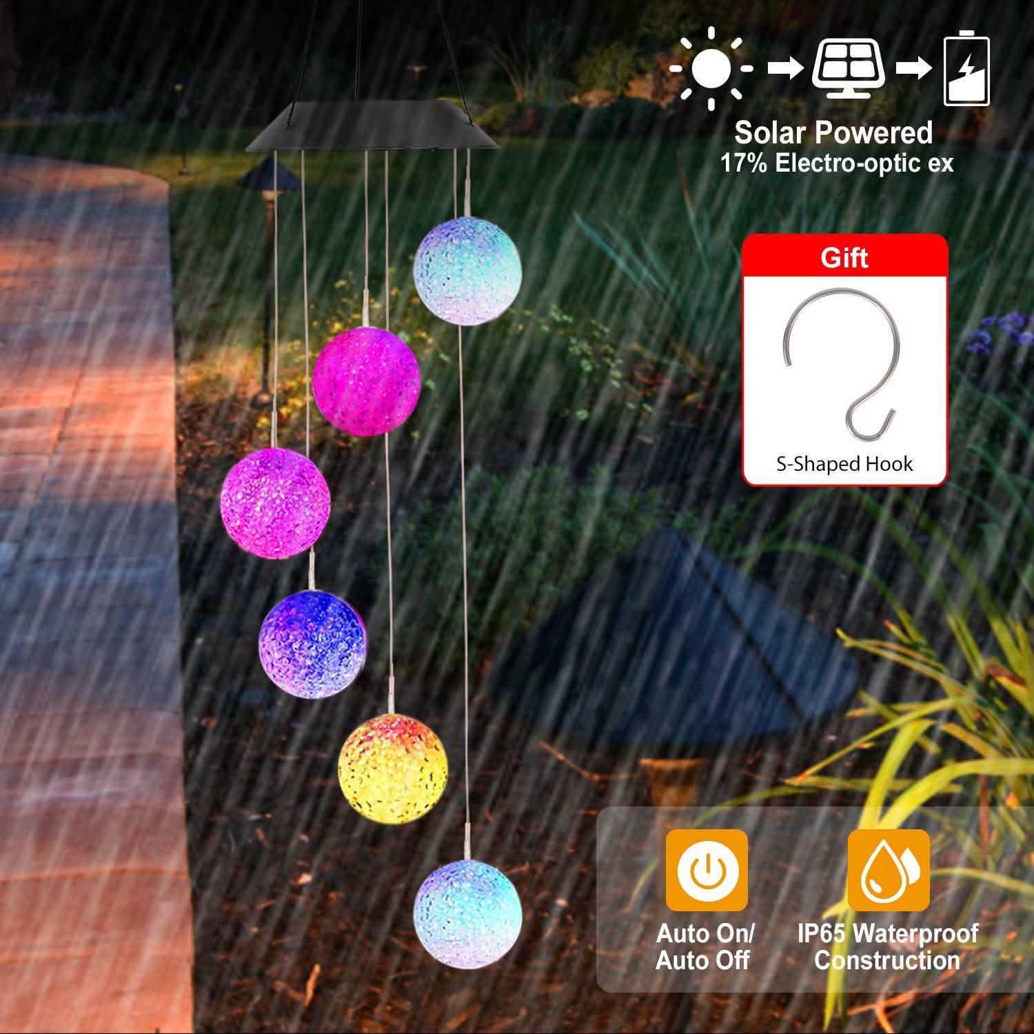 Solar Powered LED Ball Wind Chimes - Color Changing LED String Light String & Fairy Lights - Tophatter Daily Deals