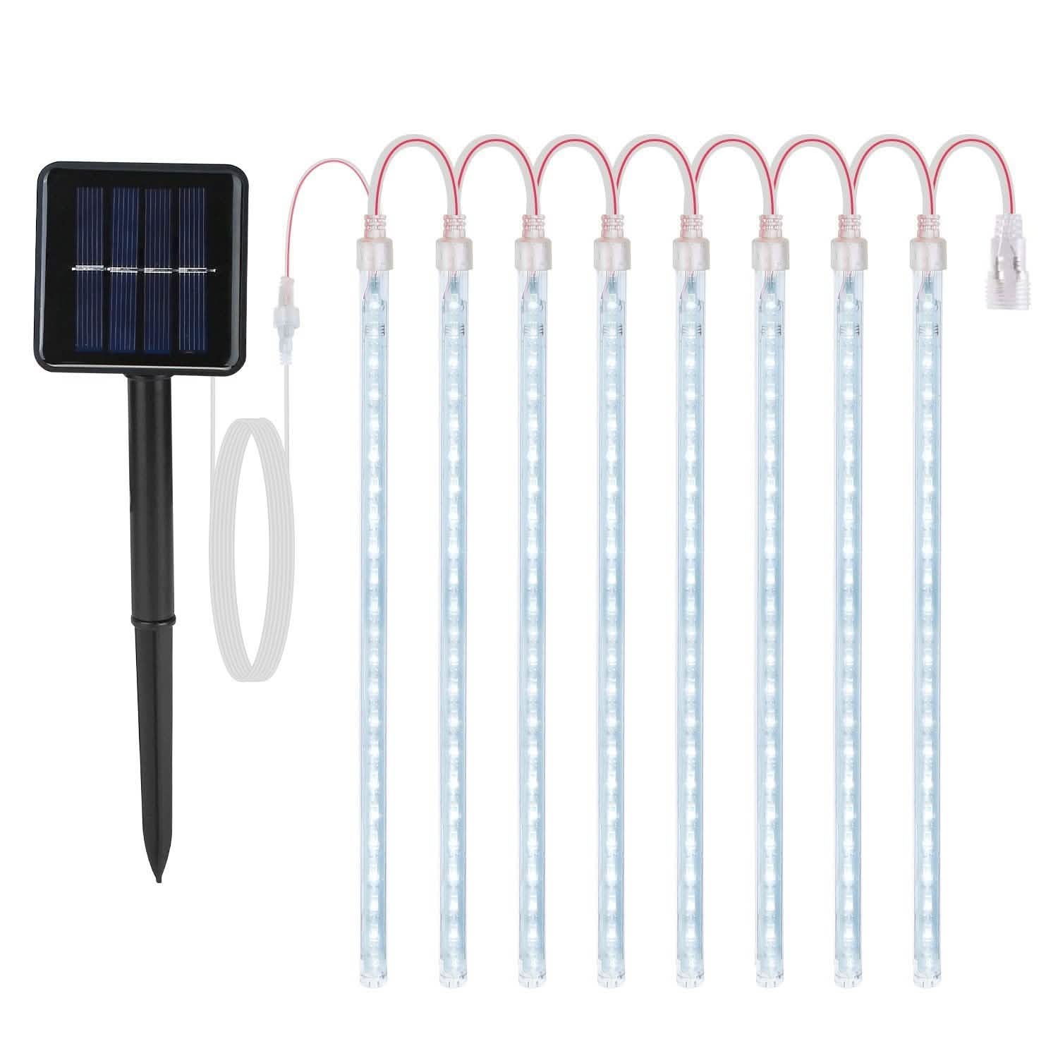 Solar Powered Meteor Shower String Light Cool White String & Fairy Lights - Tophatter Daily Deals
