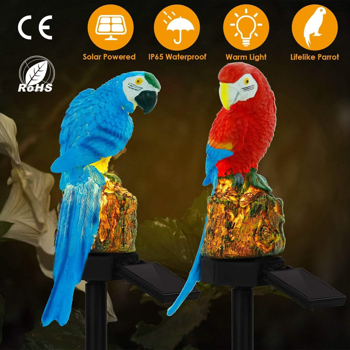 Solar Powered Parrot Garden Light IP65 Waterproof LED Solar Outdoor Lights - Tophatter Daily Deals