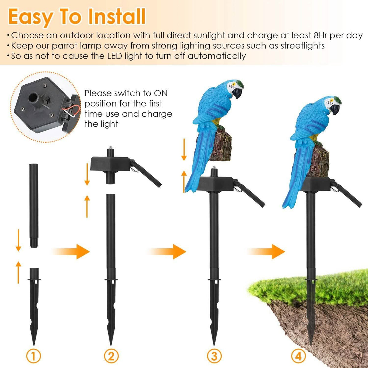 Solar Powered Parrot Garden Light IP65 Waterproof LED Solar Outdoor Lights - Tophatter Daily Deals