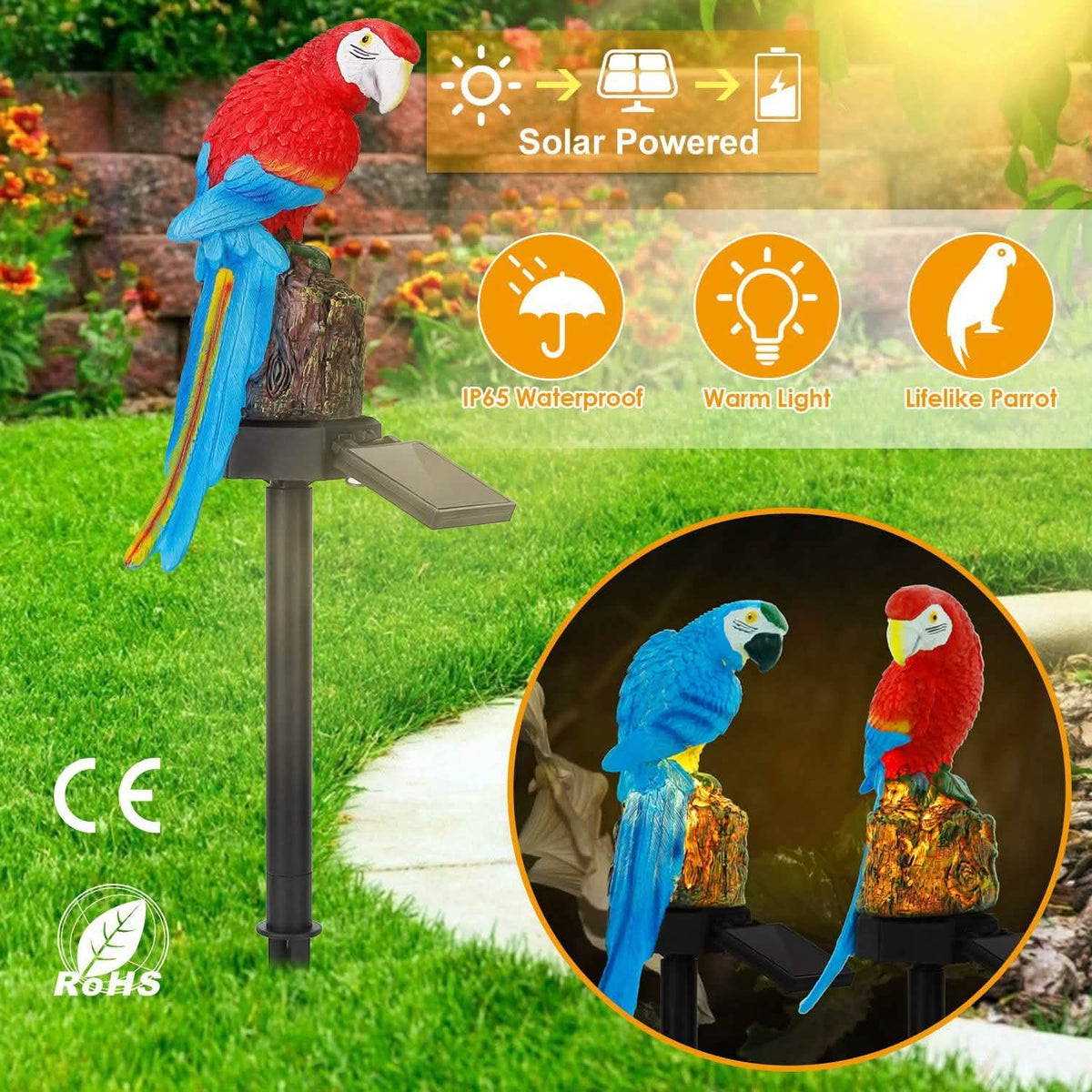 Solar Powered Parrot Garden Light IP65 Waterproof LED Solar Outdoor Lights - Tophatter Daily Deals