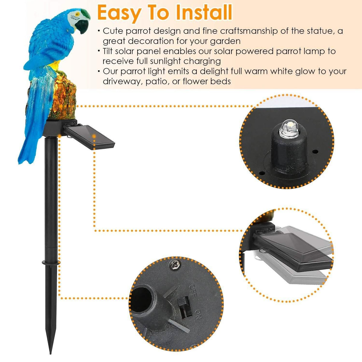 Solar Powered Parrot Garden Light IP65 Waterproof LED Solar Outdoor Lights - Tophatter Daily Deals