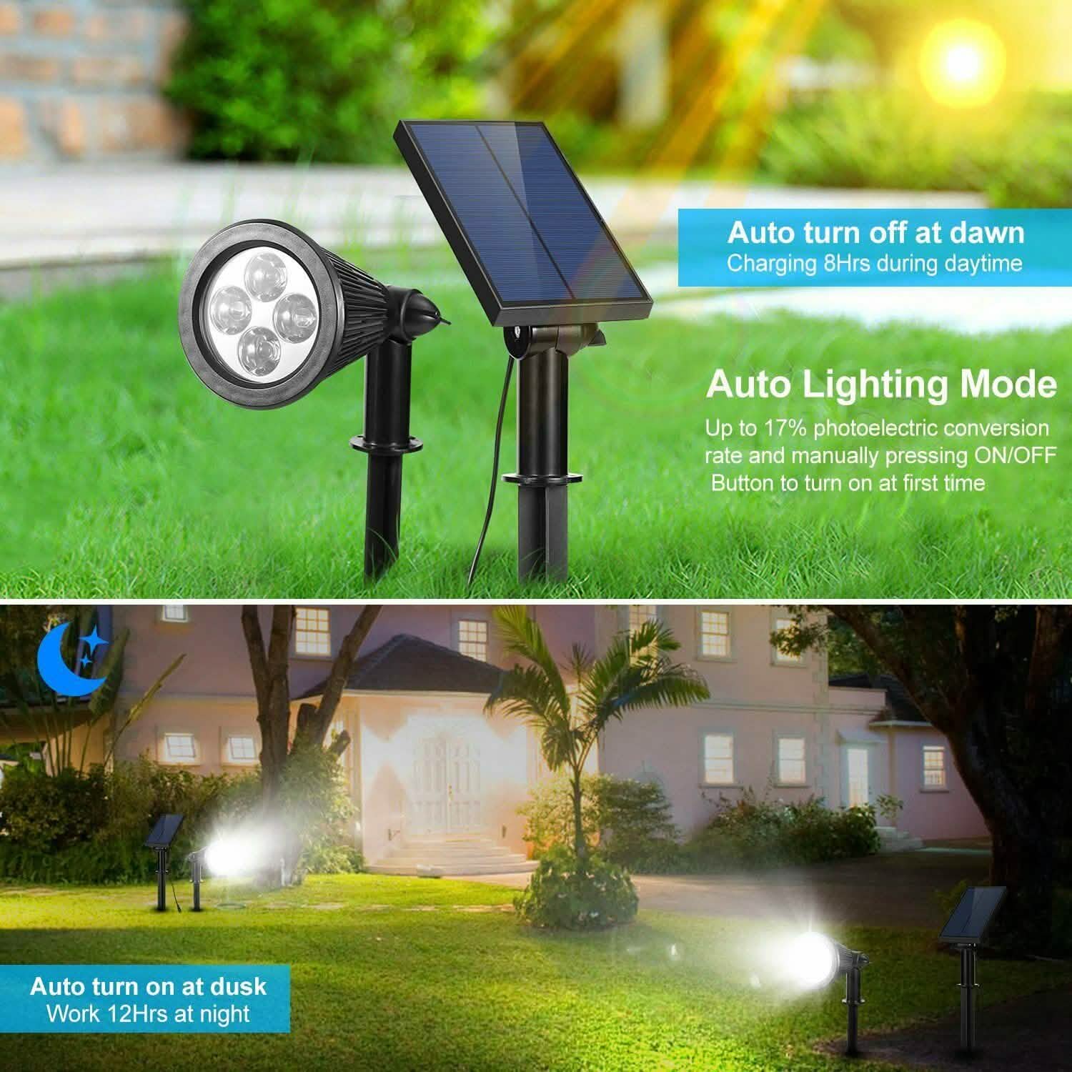 Solar Powered Spotlight Outdoor Garden Lamp Waterproof Outdoor Lighting - Tophatter Daily Deals