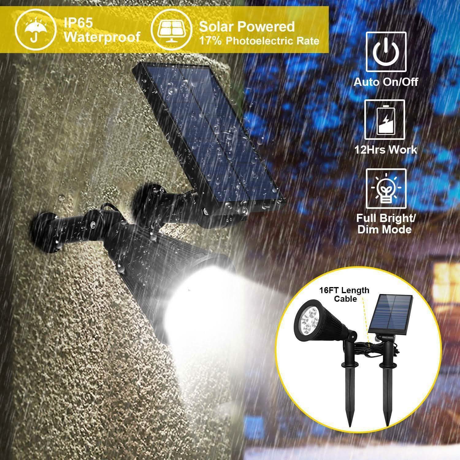 Solar Powered Spotlight Outdoor Garden Lamp Waterproof Outdoor Lighting - Tophatter Daily Deals