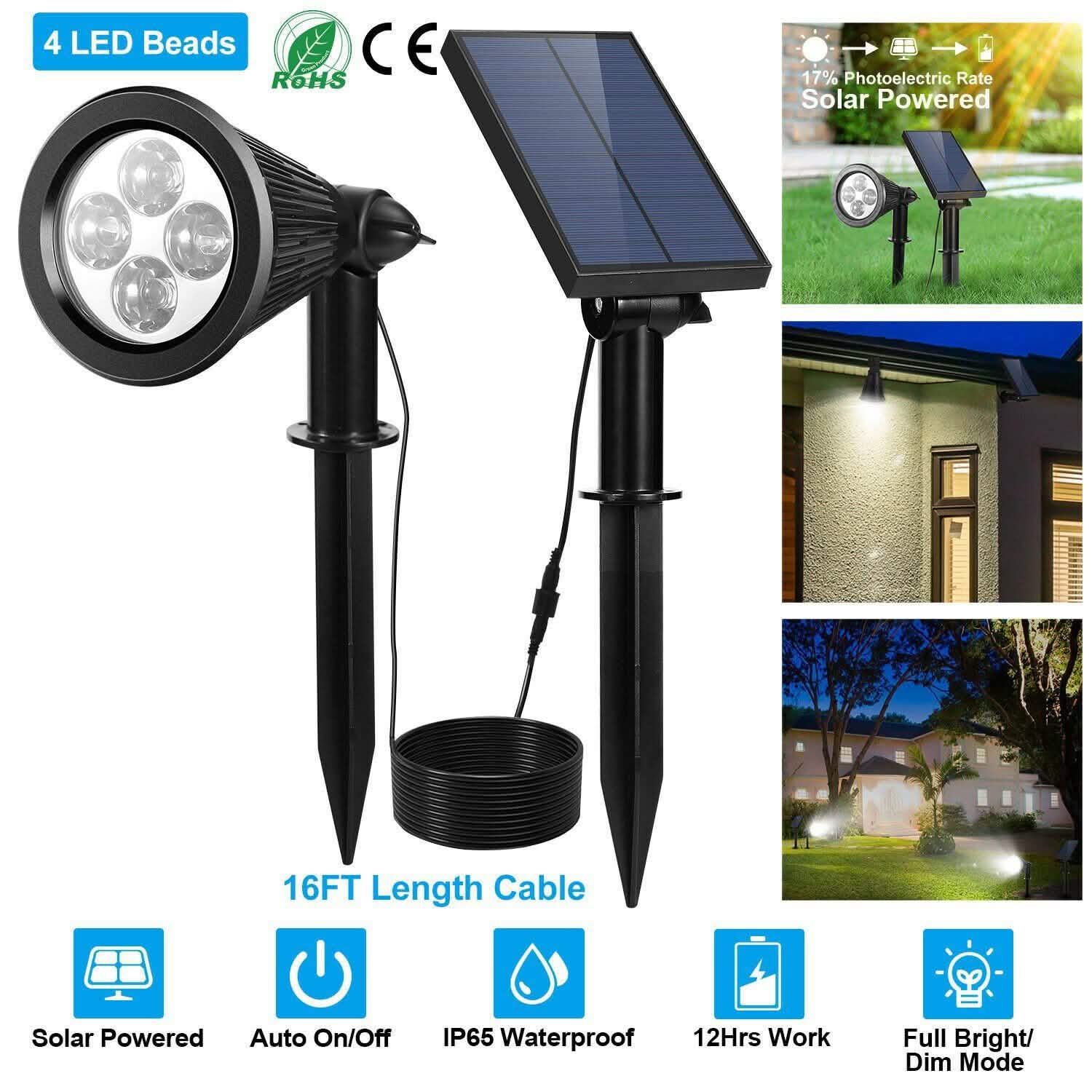 Solar Powered Spotlight Outdoor Garden Lamp Waterproof Outdoor Lighting - Tophatter Daily Deals
