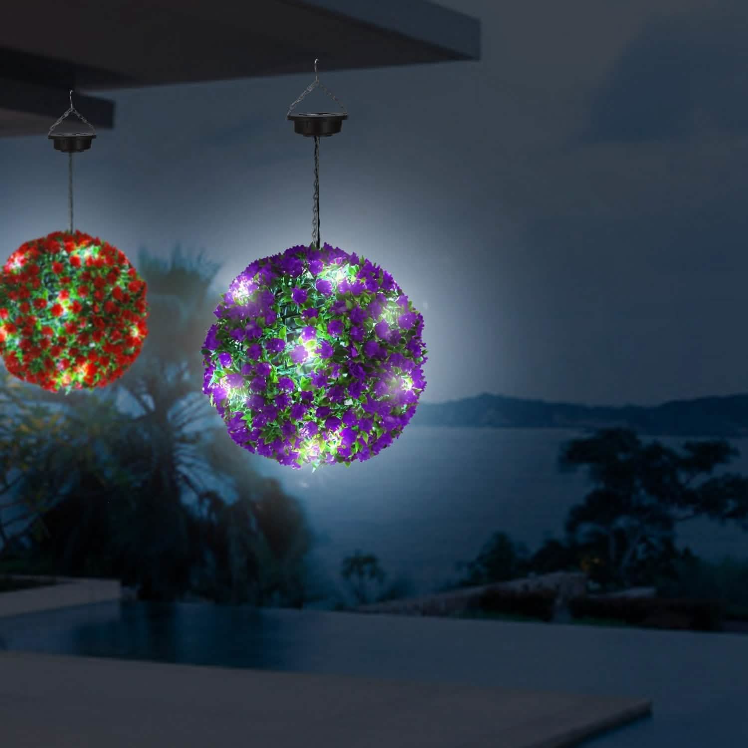 Solar Powered Topiary Ball Artificial Rose 20 LED Lights Garden & Patio - Tophatter Daily Deals