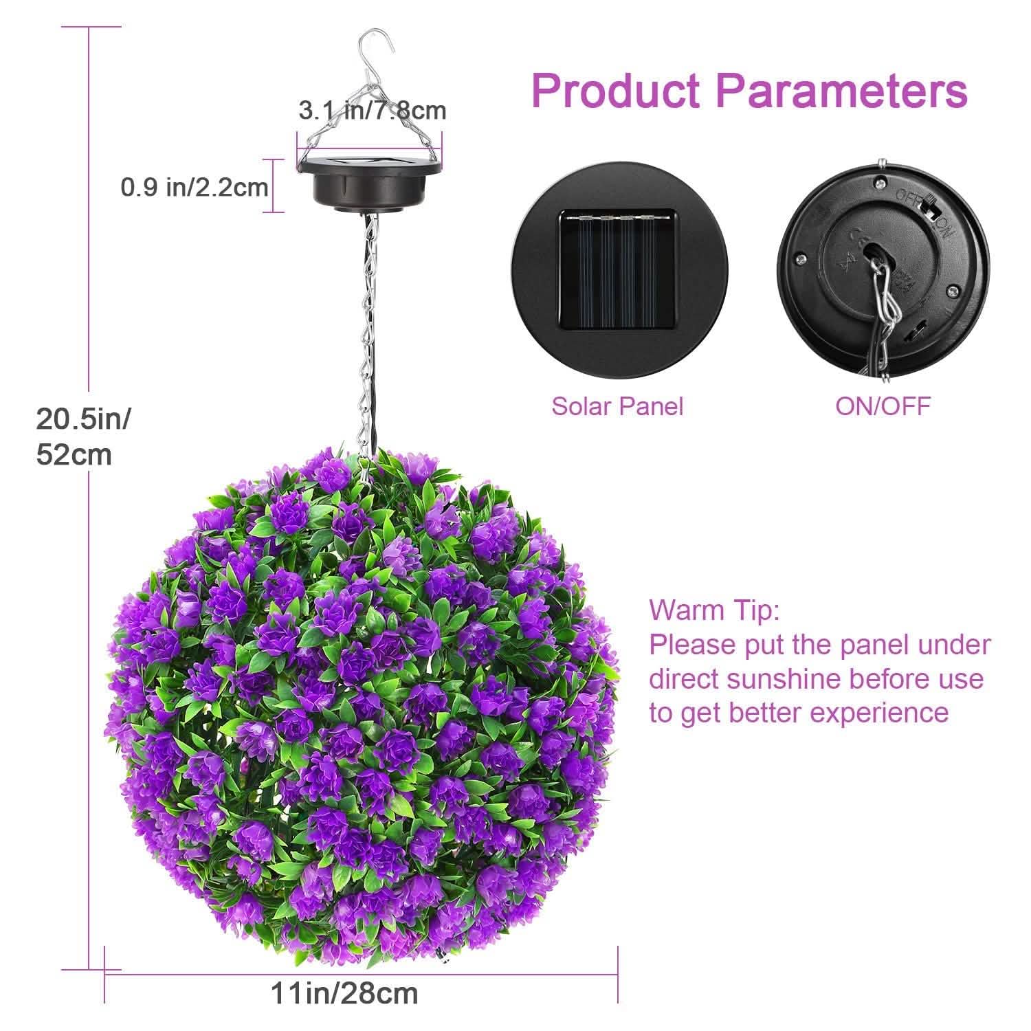Solar Powered Topiary Ball Artificial Rose 20 LED Lights Garden & Patio - Tophatter Daily Deals