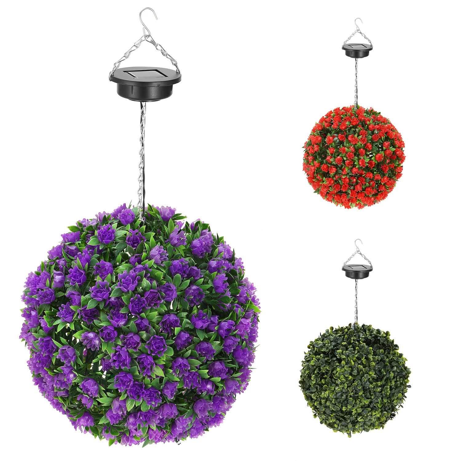 Solar Powered Topiary Ball Artificial Rose 20 LED Lights Garden & Patio - Tophatter Daily Deals