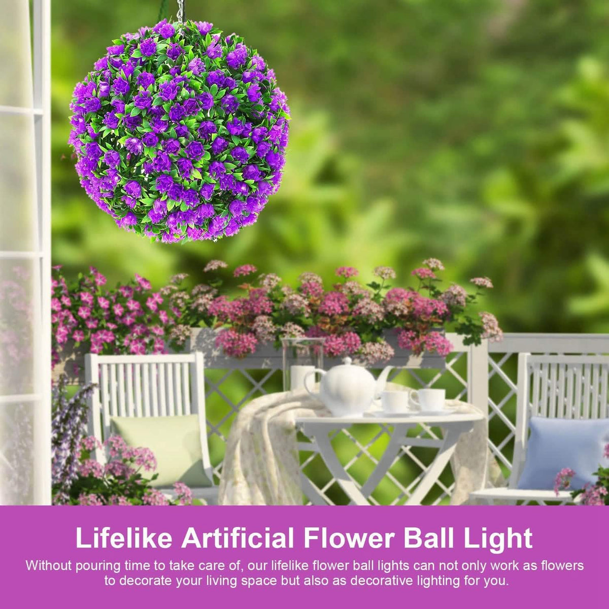Solar Powered Topiary Ball Artificial Rose 20 LED Lights Garden & Patio - Tophatter Daily Deals