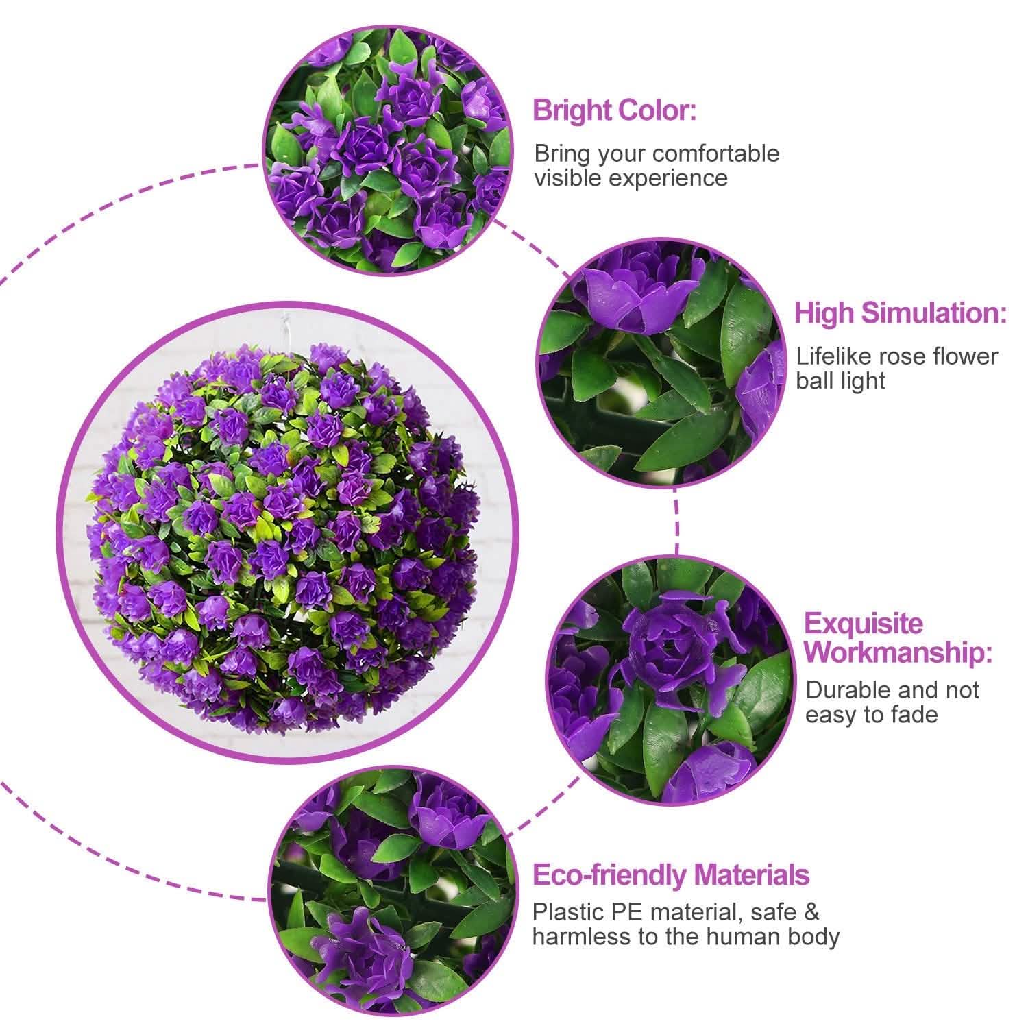 Solar Powered Topiary Ball Artificial Rose 20 LED Lights Garden & Patio - Tophatter Daily Deals
