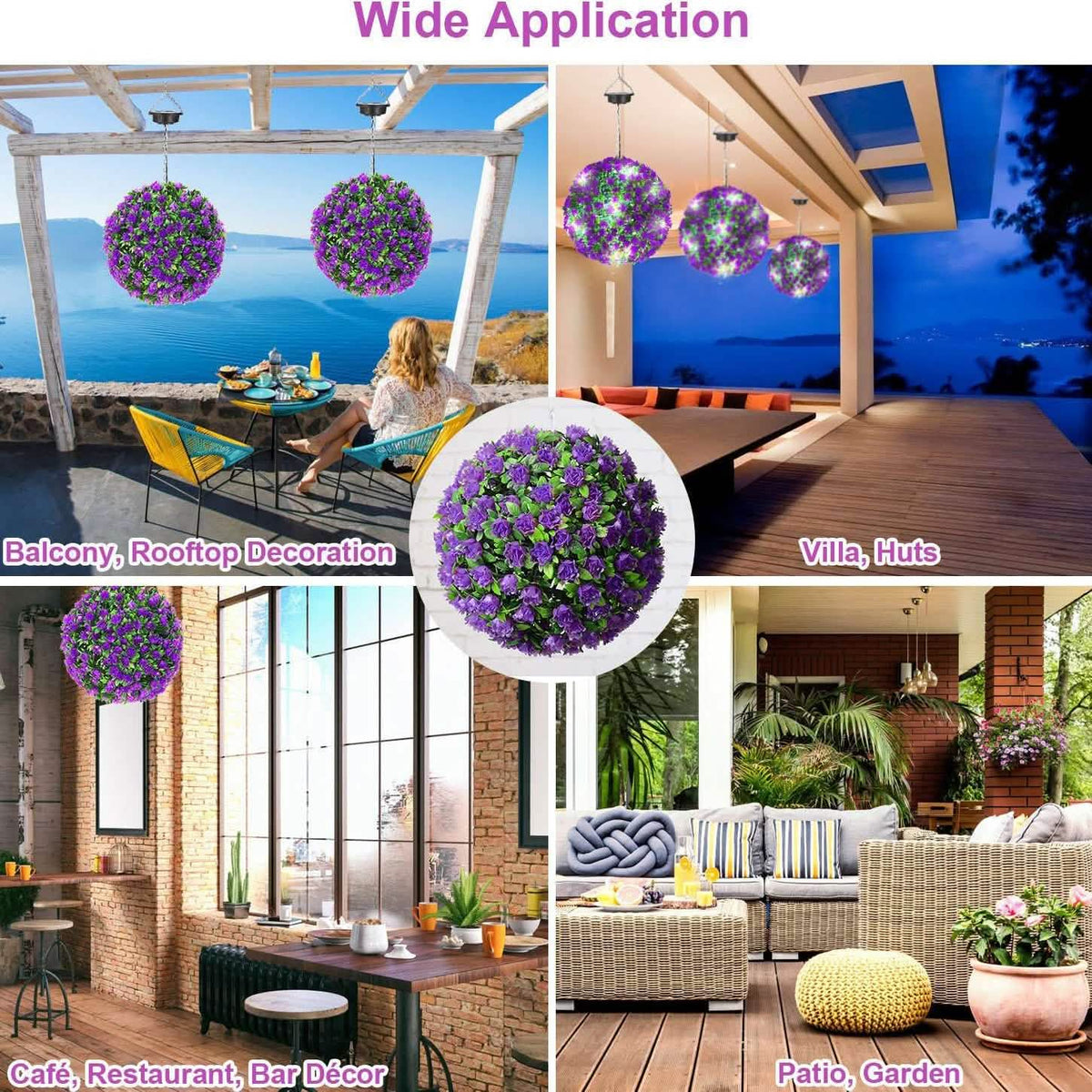 Solar Powered Topiary Ball Artificial Rose 20 LED Lights Garden & Patio - Tophatter Daily Deals