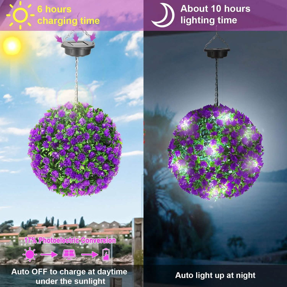 Solar Powered Topiary Ball Artificial Rose 20 LED Lights Garden & Patio - Tophatter Daily Deals