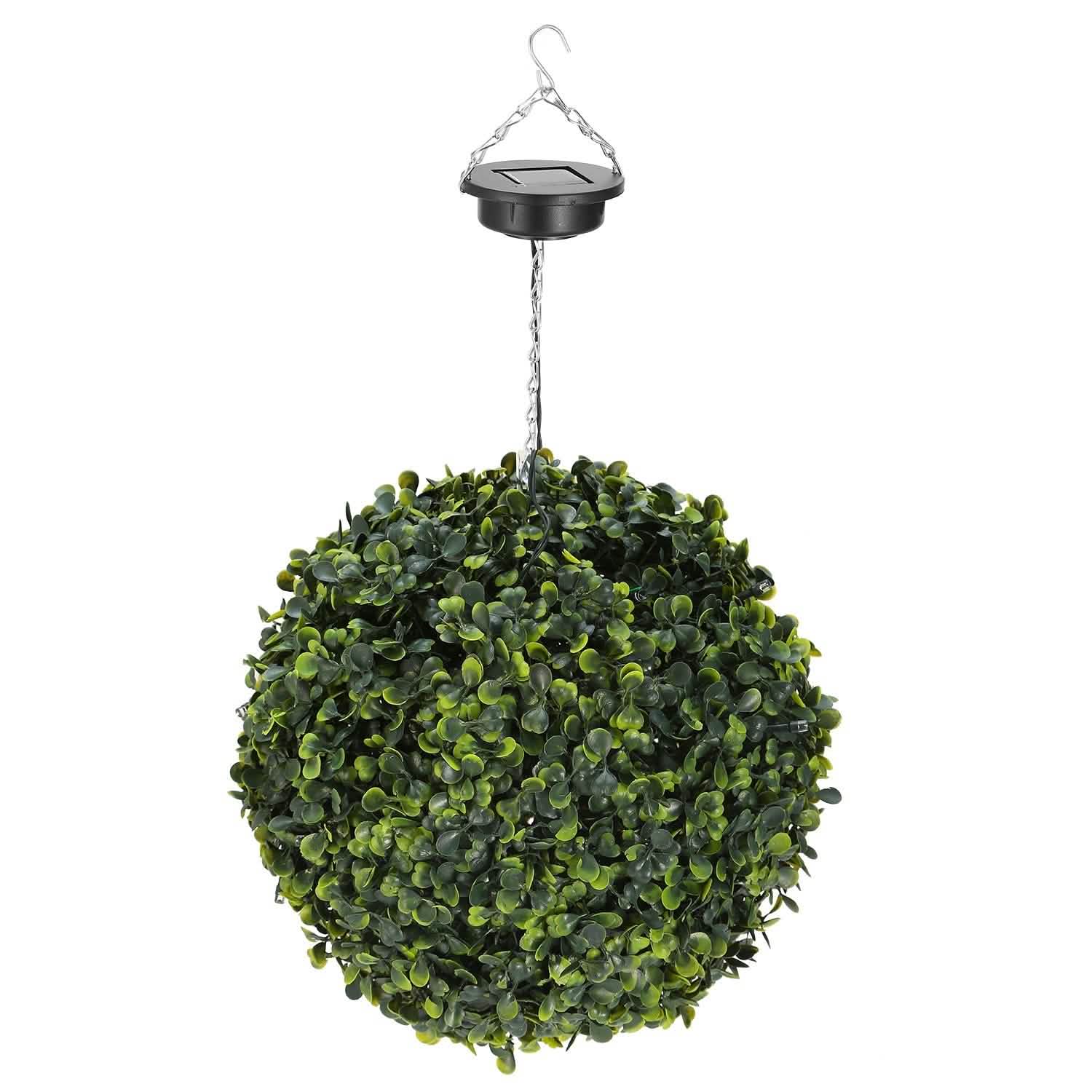 Solar Powered Topiary Ball Artificial Rose 20 LED Lights Green Garden & Patio - Tophatter Daily Deals