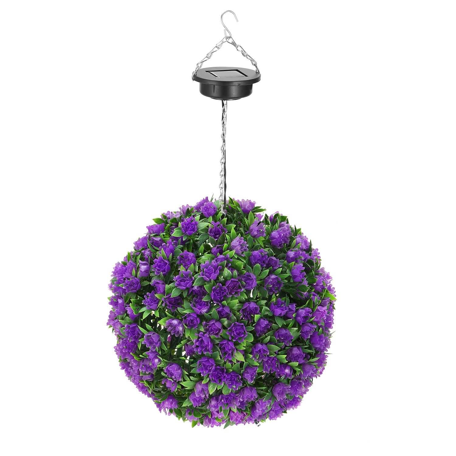 Solar Powered Topiary Ball Artificial Rose 20 LED Lights Purple Garden & Patio - Tophatter Daily Deals