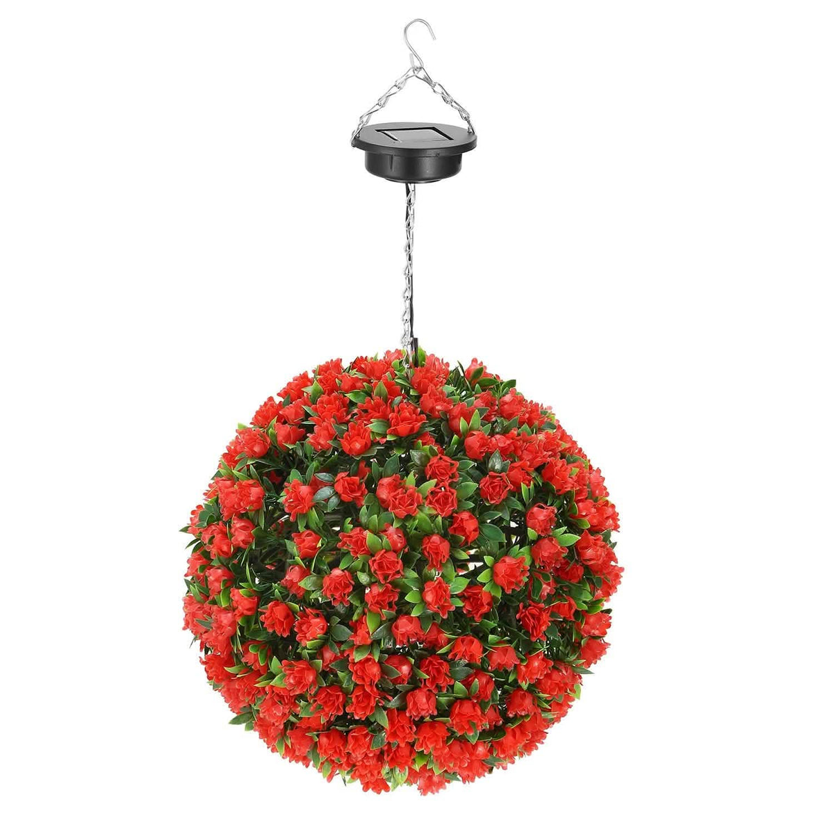 Solar Powered Topiary Ball Artificial Rose 20 LED Lights Red Garden & Patio - Tophatter Daily Deals