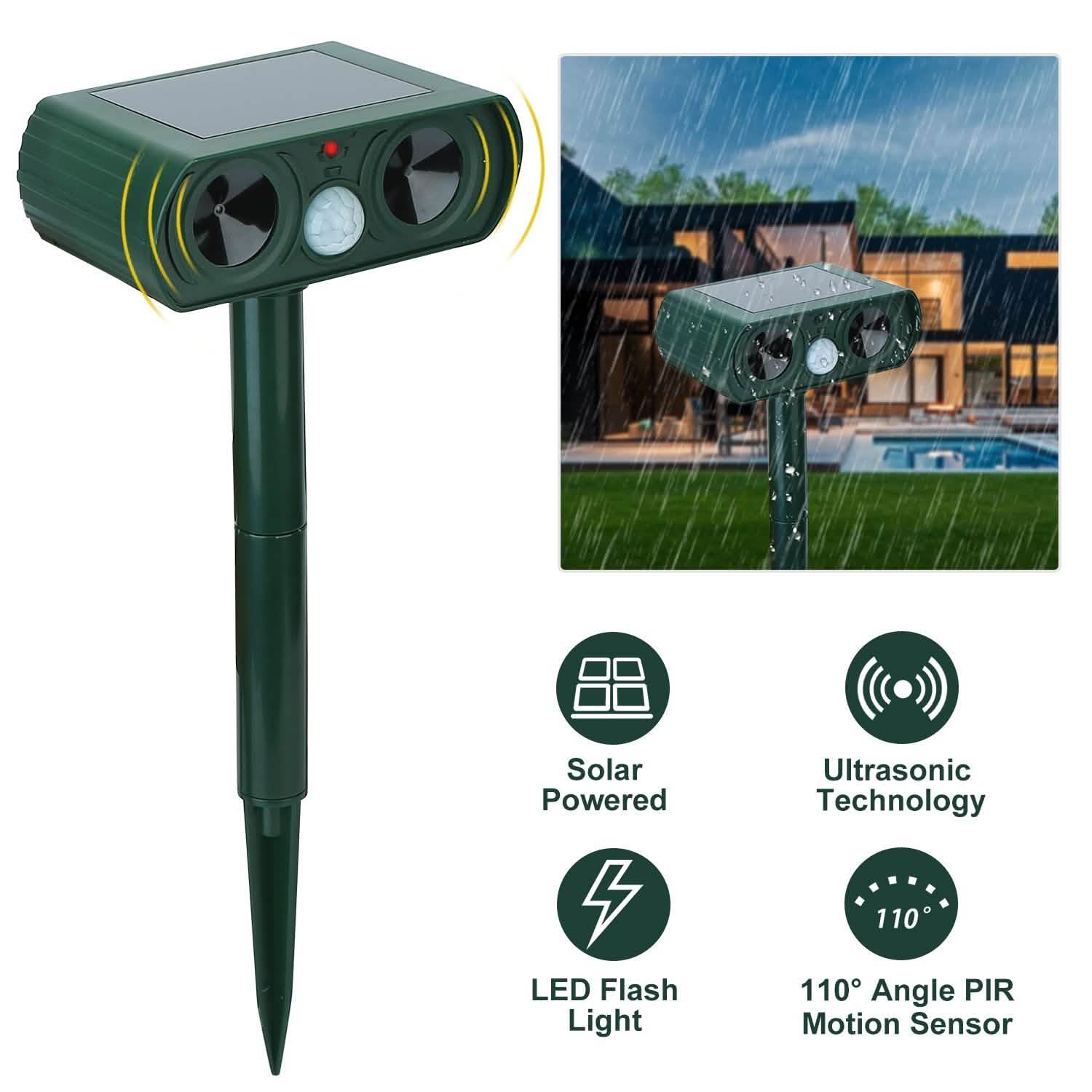 Solar Powered Ultrasonic Animal Repeller Pest Control - Tophatter Daily Deals