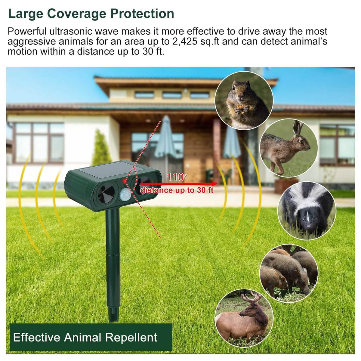 Solar Powered Ultrasonic Animal Repeller Pest Control - Tophatter Daily Deals