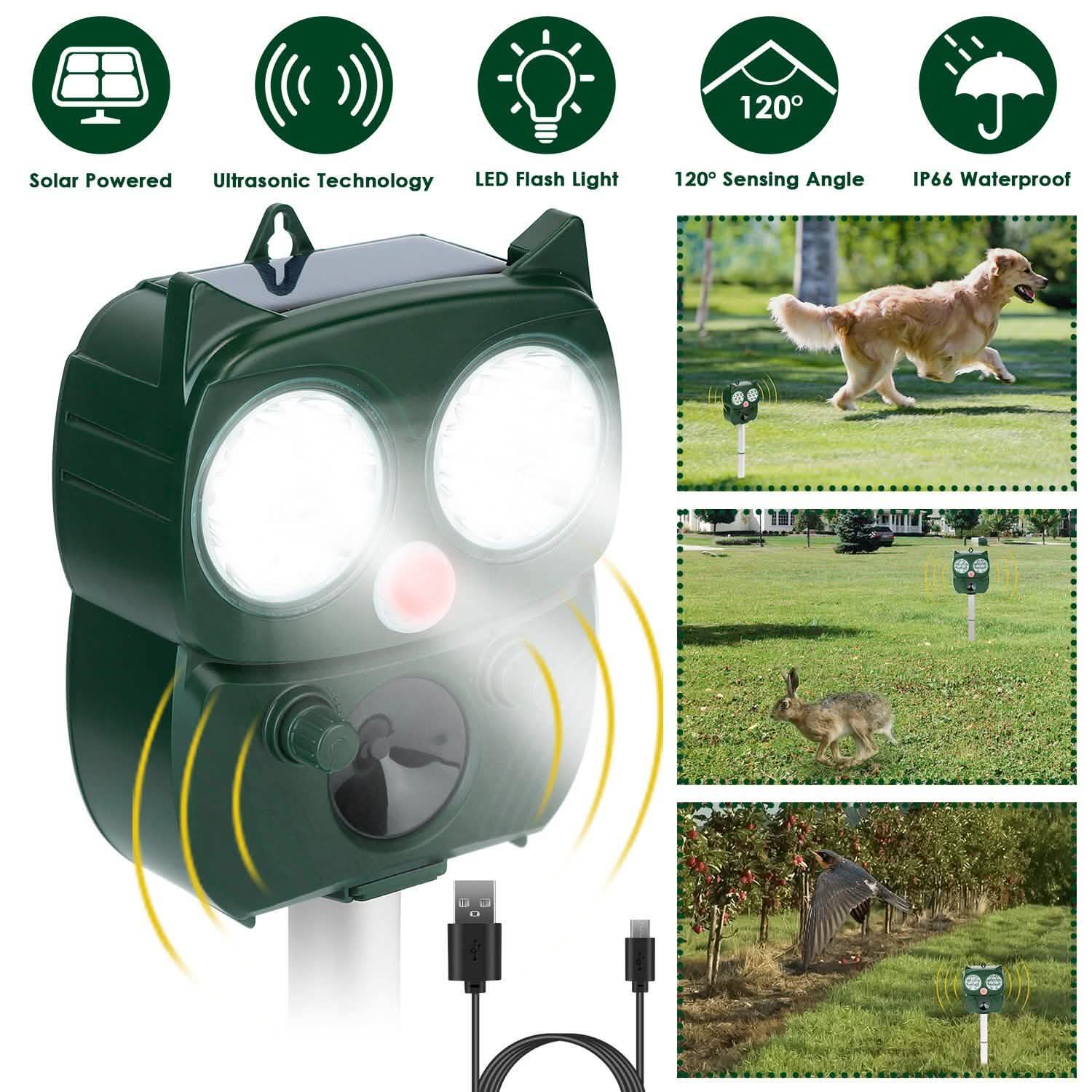 Solar Powered Ultrasonic Animal Repeller PIR Motion Sensor Pest Control - Tophatter Daily Deals