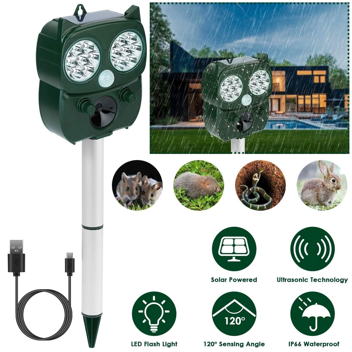 Solar Powered Ultrasonic Animal Repeller PIR Motion Sensor Pest Control - Tophatter Daily Deals