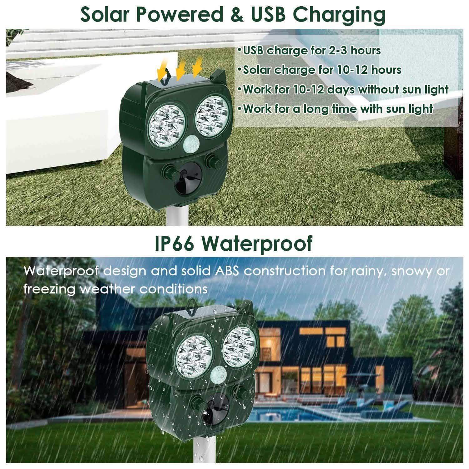 Solar Powered Ultrasonic Animal Repeller PIR Motion Sensor Pest Control - Tophatter Daily Deals