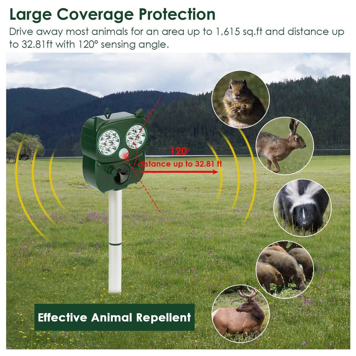 Solar Powered Ultrasonic Animal Repeller PIR Motion Sensor Pest Control - Tophatter Daily Deals