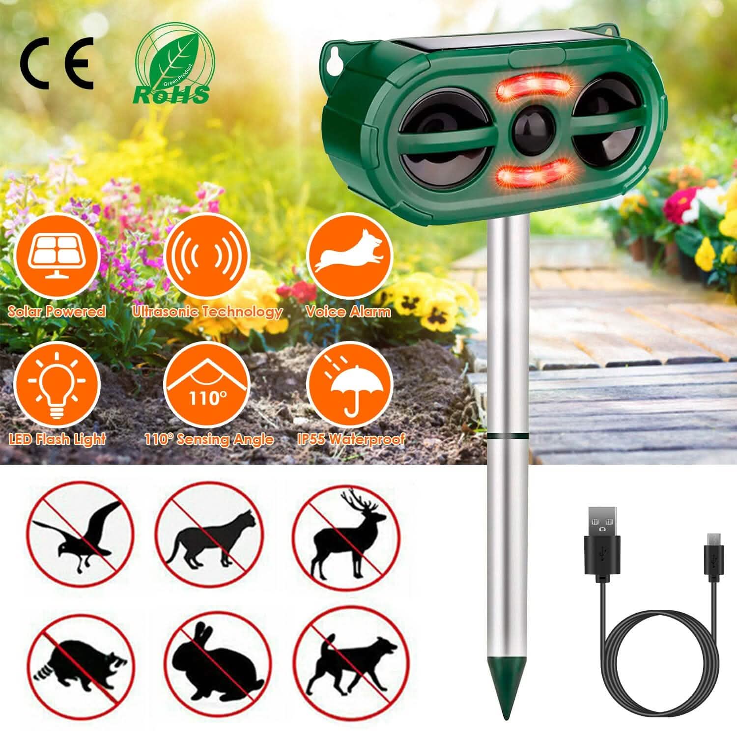 Solar Ultrasonic Animal Repeller Motion Sensor Pest Control - Tophatter Daily Deals