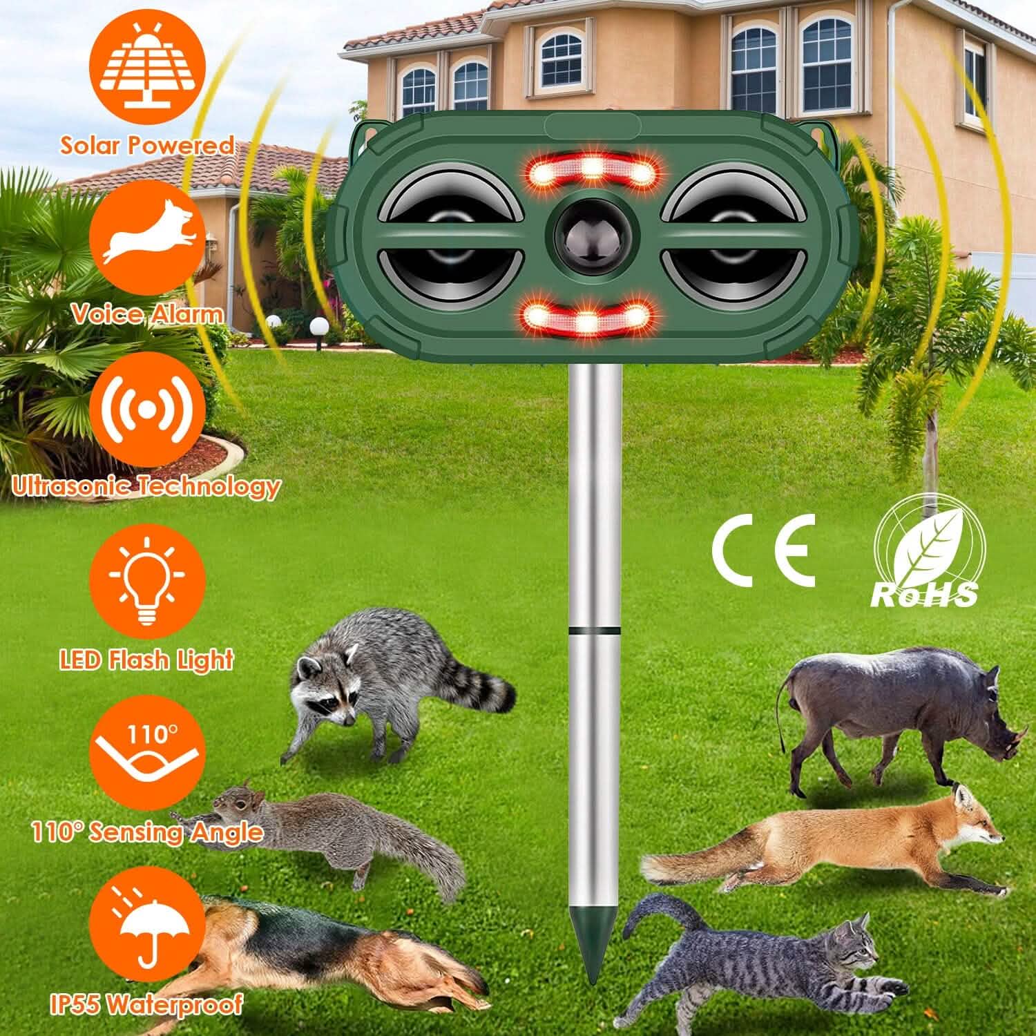 Solar Ultrasonic Animal Repeller Motion Sensor Pest Control - Tophatter Daily Deals