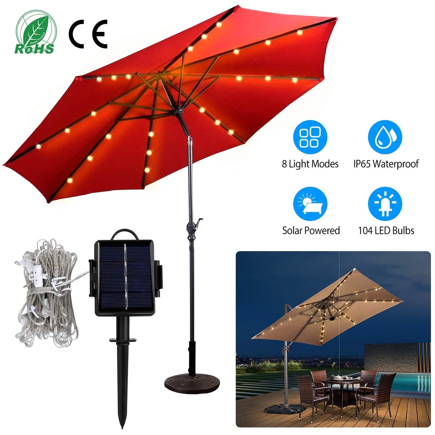 Solar Umbrella Outdoor String Light String & Fairy Lights - Tophatter Daily Deals