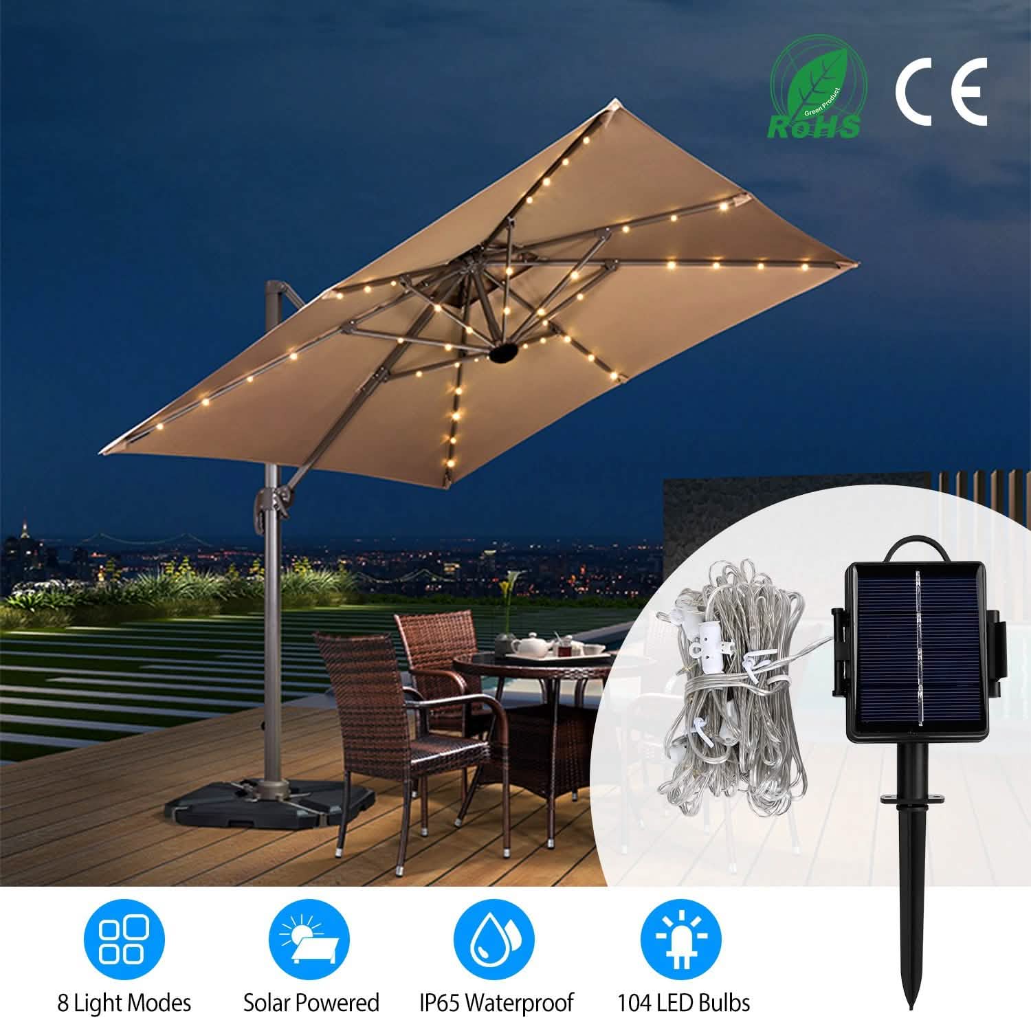 Solar Umbrella Outdoor String Light String & Fairy Lights - Tophatter Daily Deals
