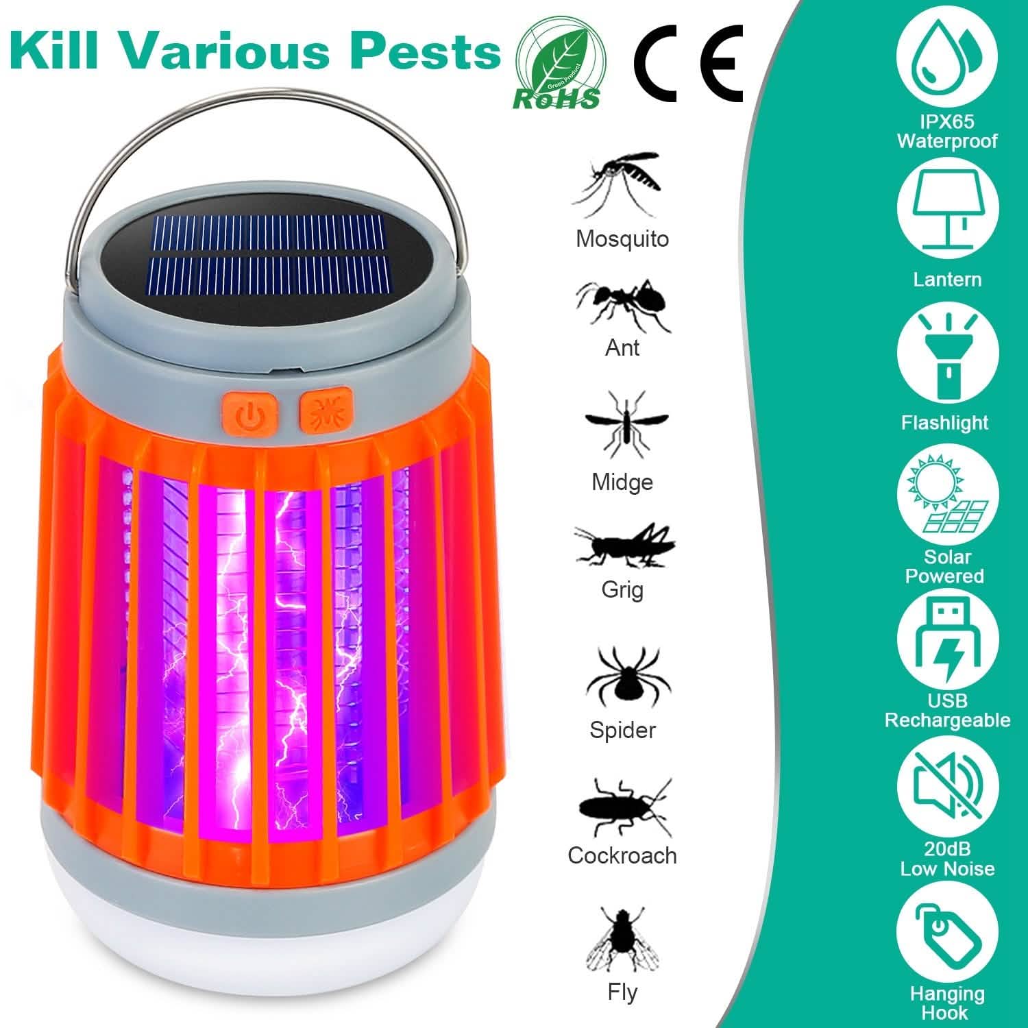 Solar USB Electric Bug Zapper with 5 Light Modes Hanging Hook Pest Control - Tophatter Daily Deals
