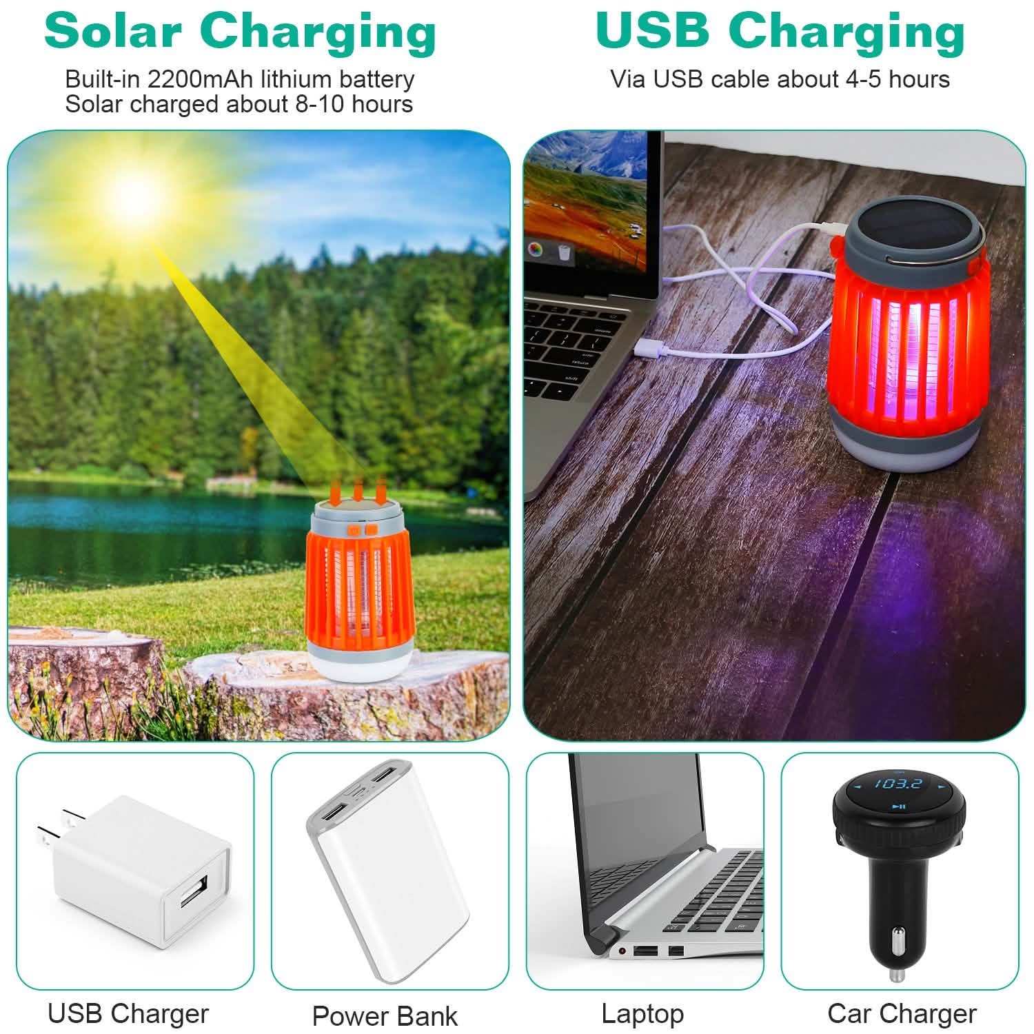Solar USB Electric Bug Zapper with 5 Light Modes Hanging Hook Pest Control - Tophatter Daily Deals