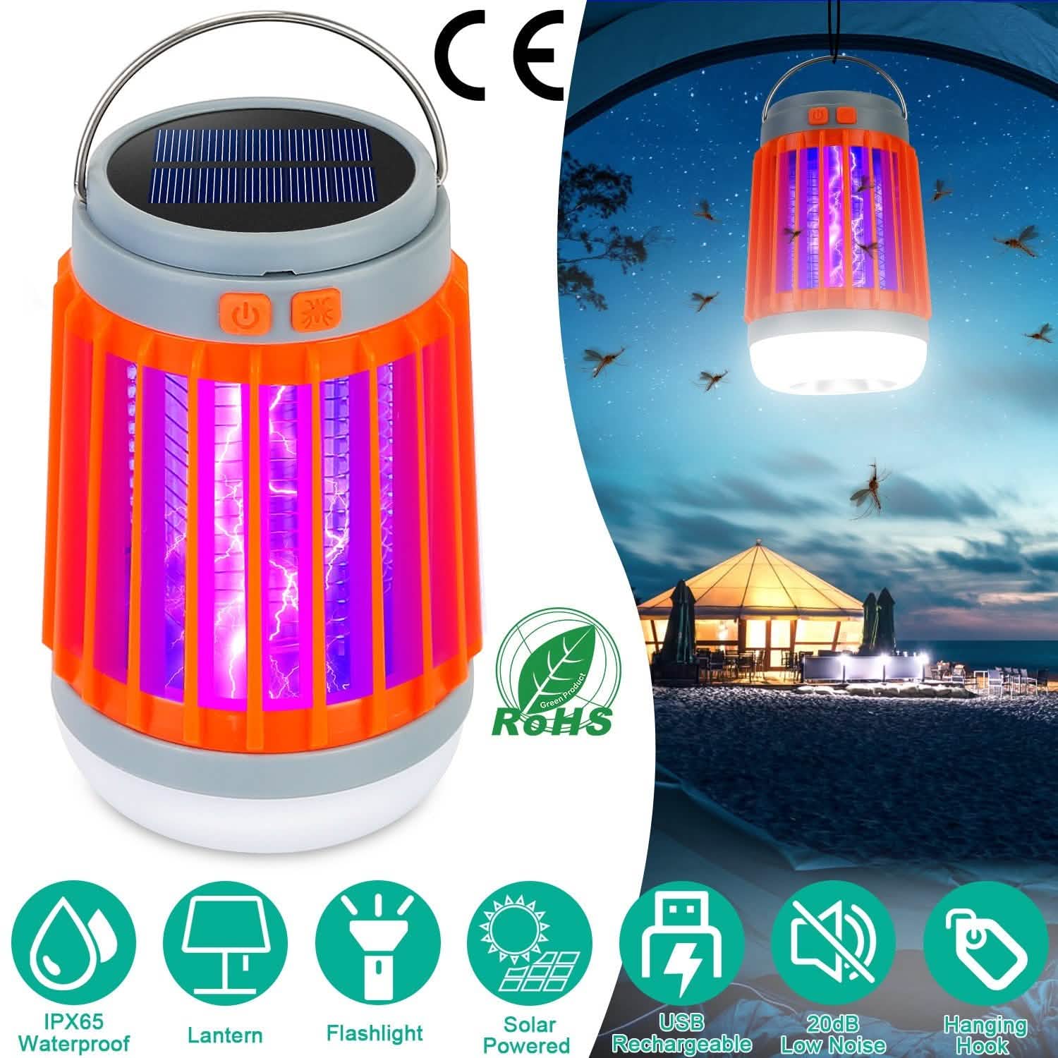 Solar USB Electric Bug Zapper with 5 Light Modes Hanging Hook Pest Control - Tophatter Daily Deals