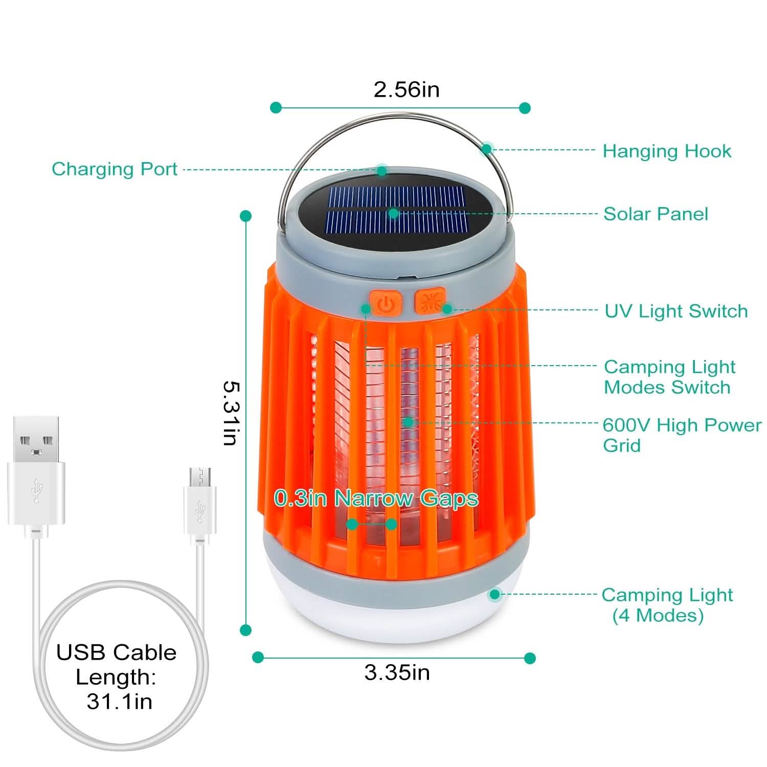 Solar USB Electric Bug Zapper with 5 Light Modes Hanging Hook Pest Control - Tophatter Daily Deals