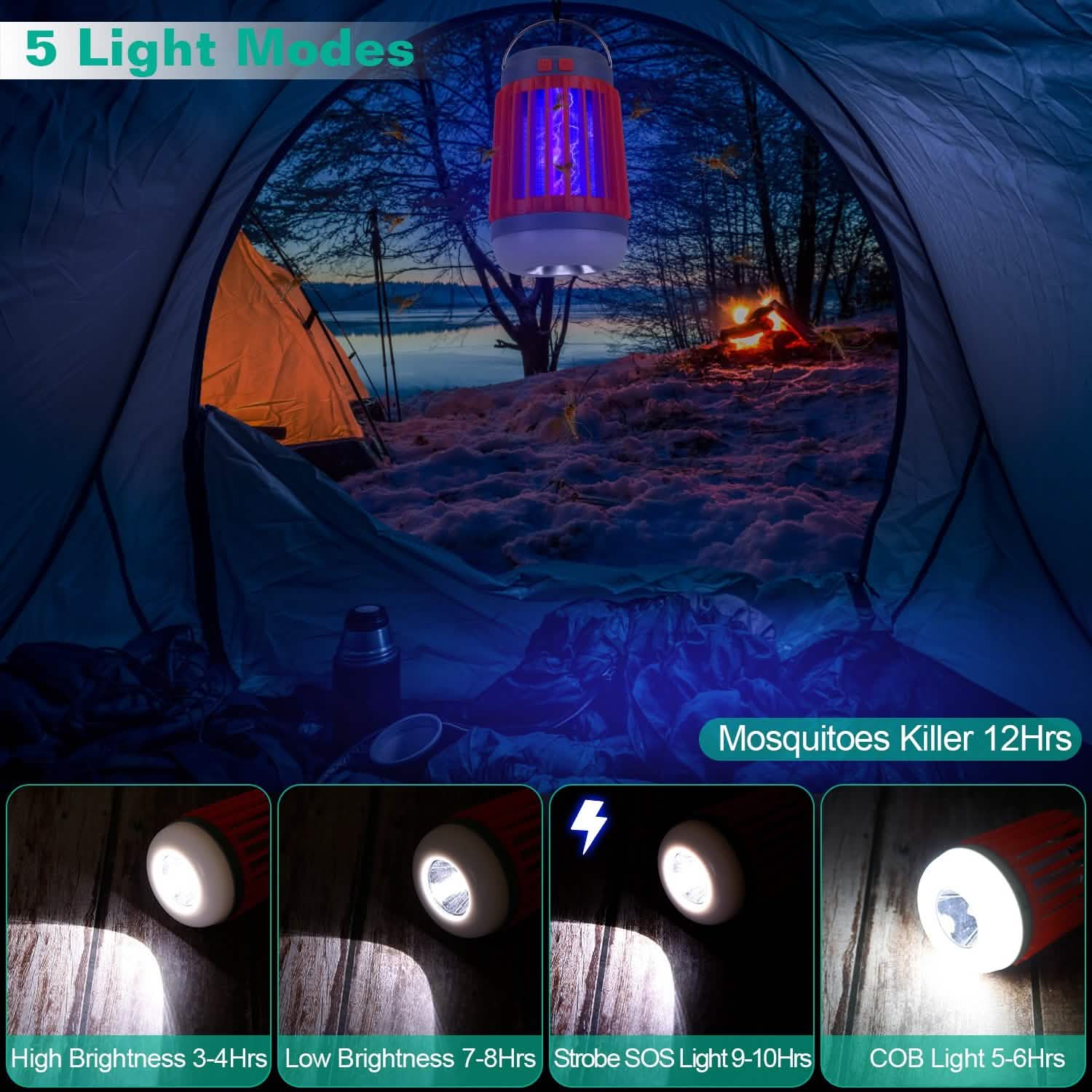 Solar USB Electric Bug Zapper with 5 Light Modes Hanging Hook Pest Control - Tophatter Daily Deals