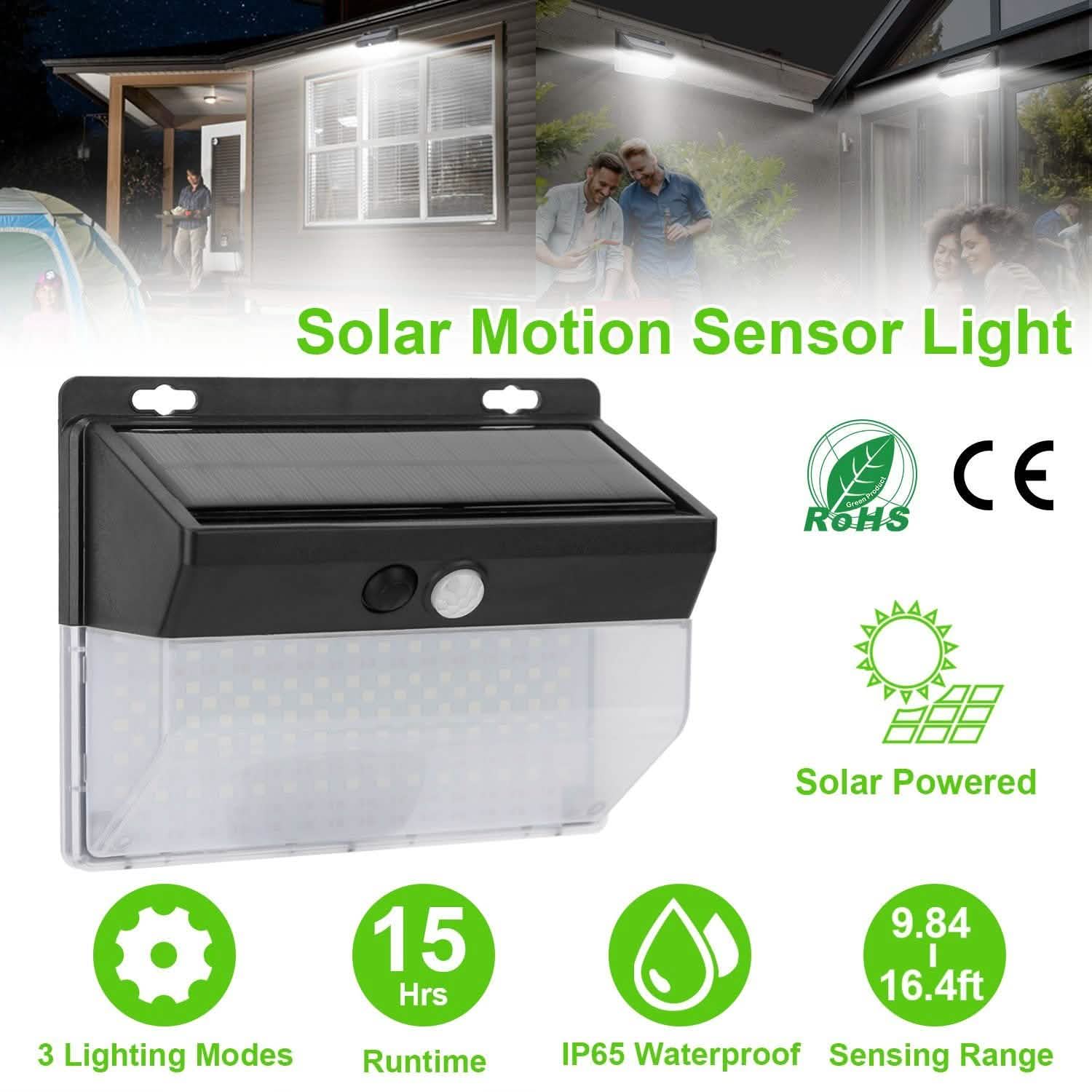 Solar Wall Light Outdoor 206 LEDs PIR Motion Sensor Lamp Outdoor Lighting - Tophatter Daily Deals