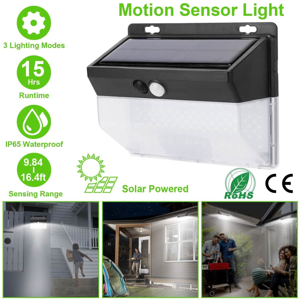 Solar Wall Light Outdoor 206 LEDs PIR Motion Sensor Lamp Outdoor Lighting - Tophatter Daily Deals