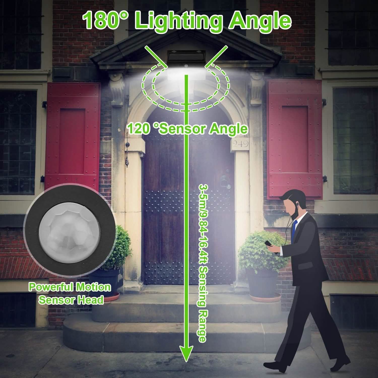 Solar Wall Light Outdoor 206 LEDs PIR Motion Sensor Lamp Outdoor Lighting - Tophatter Daily Deals