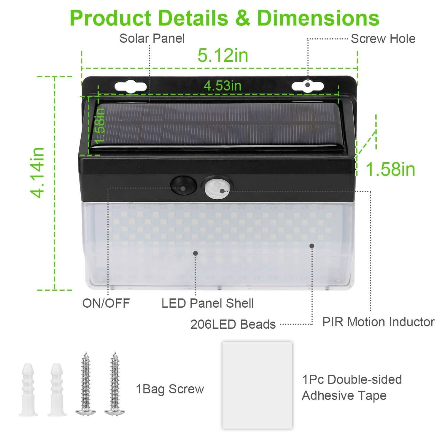 Solar Wall Light Outdoor 206 LEDs PIR Motion Sensor Lamp Outdoor Lighting - Tophatter Daily Deals