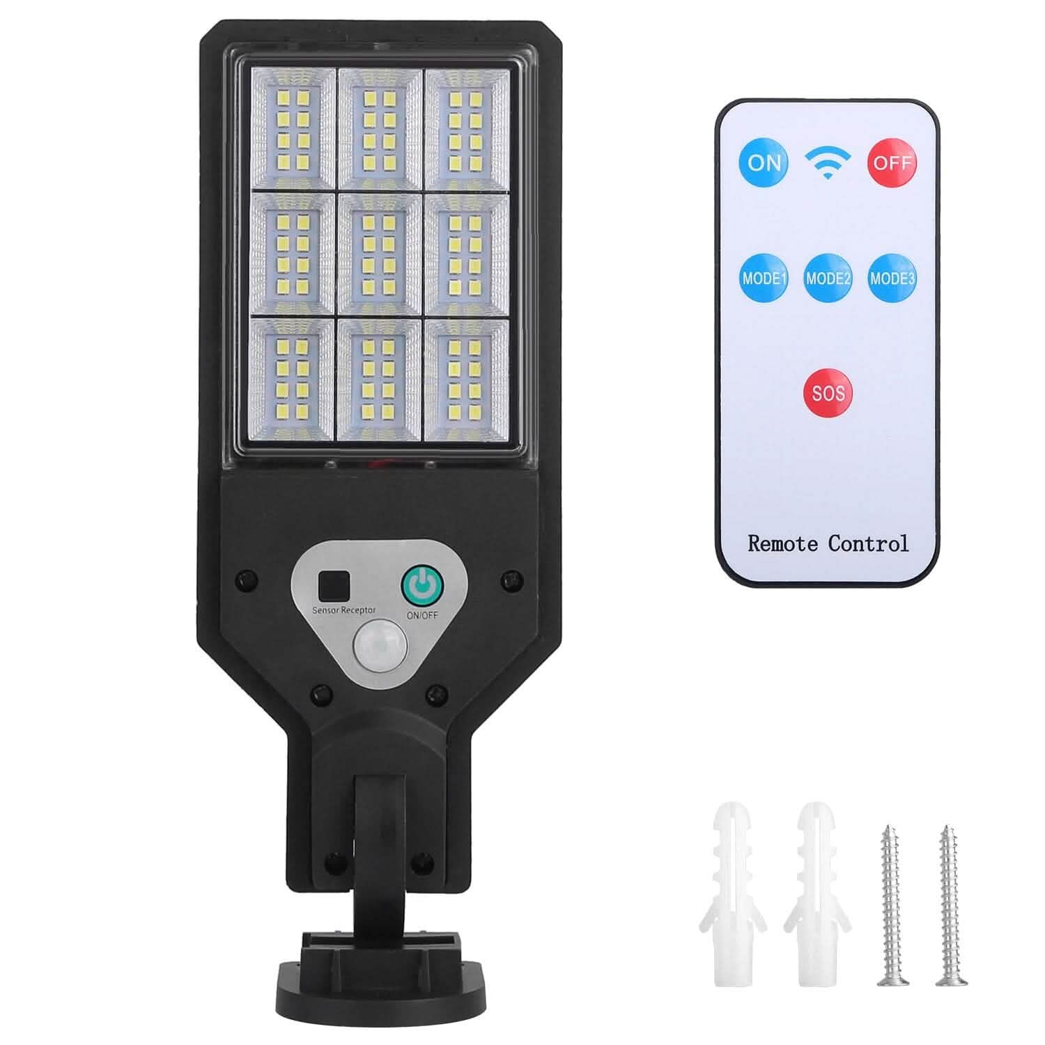 Solar Wall Light Outdoor Beads PIR Motion Sensor Remote Control Wireless Lamps 9COB Outdoor Lighting - Tophatter Daily Deals