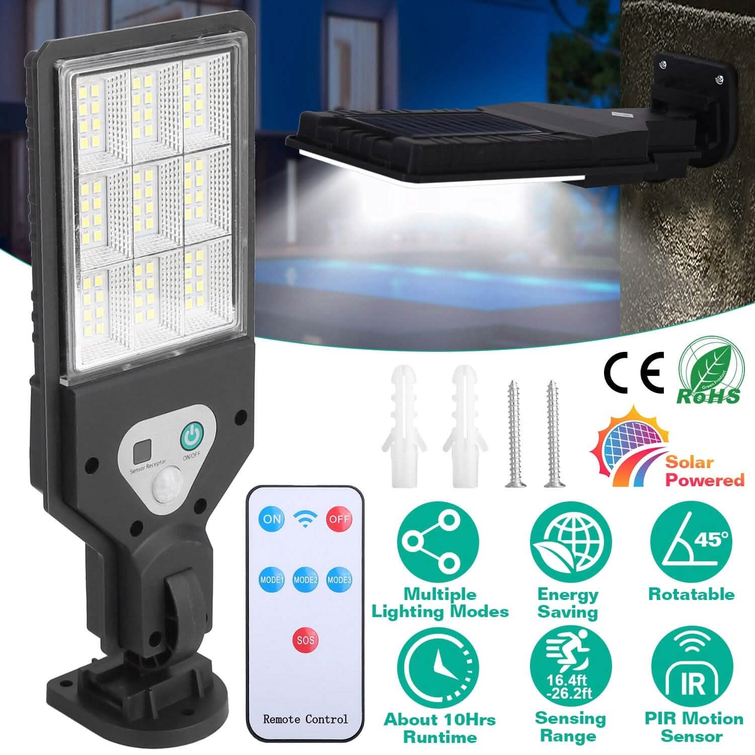 Solar Wall Light Outdoor Beads PIR Motion Sensor Remote Control Wireless Lamps Outdoor Lighting - Tophatter Daily Deals